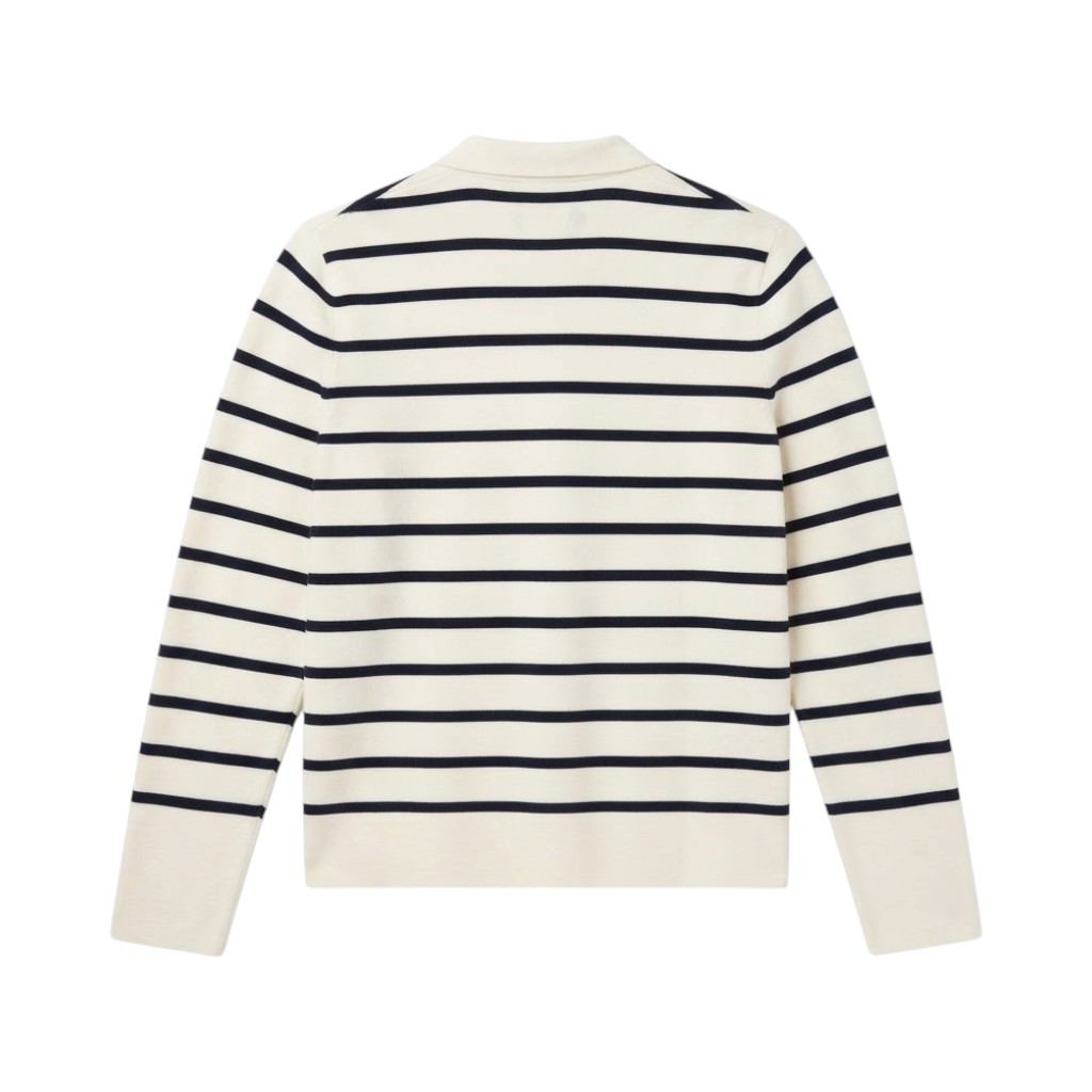 Purotatto Maglia Donna a Righe Ecru e Blu con Bottoni