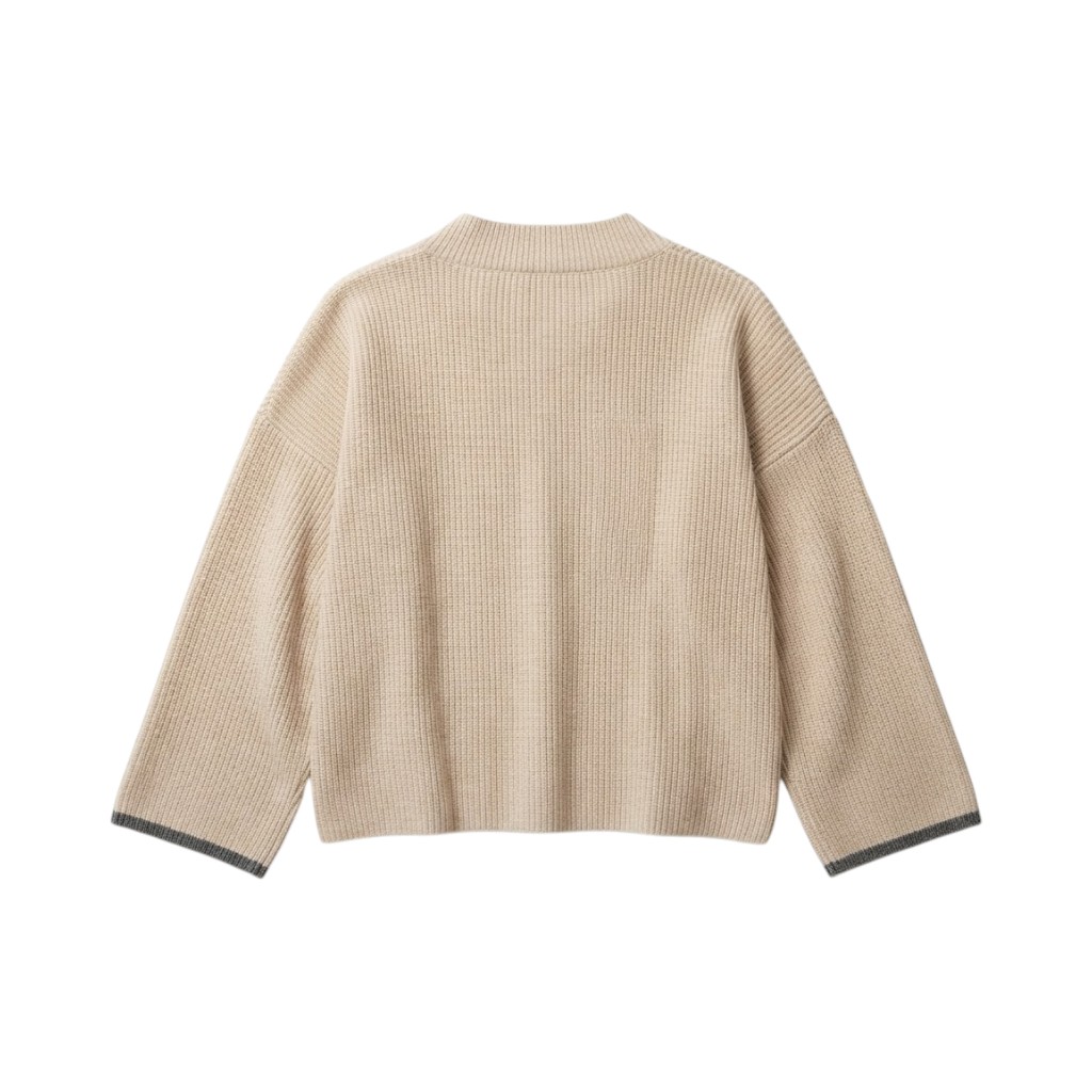 Purotatto Maglia Donna in Lana Beige Scuro con Scollo a V