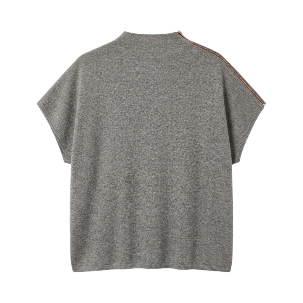 Purotatto Maglia Donna in Lana Grigia a Manica Corta