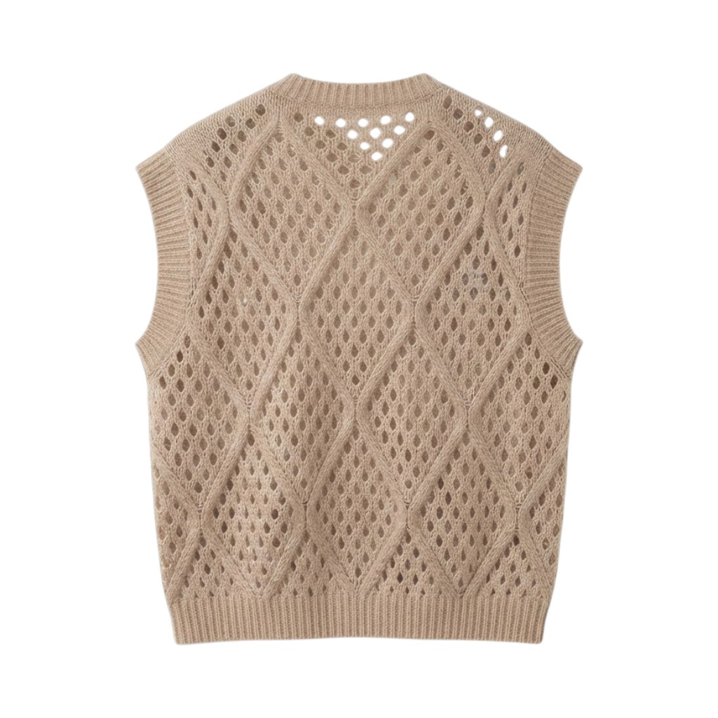 Purotatto Gilet Donna in Maglia Beige a Rombi