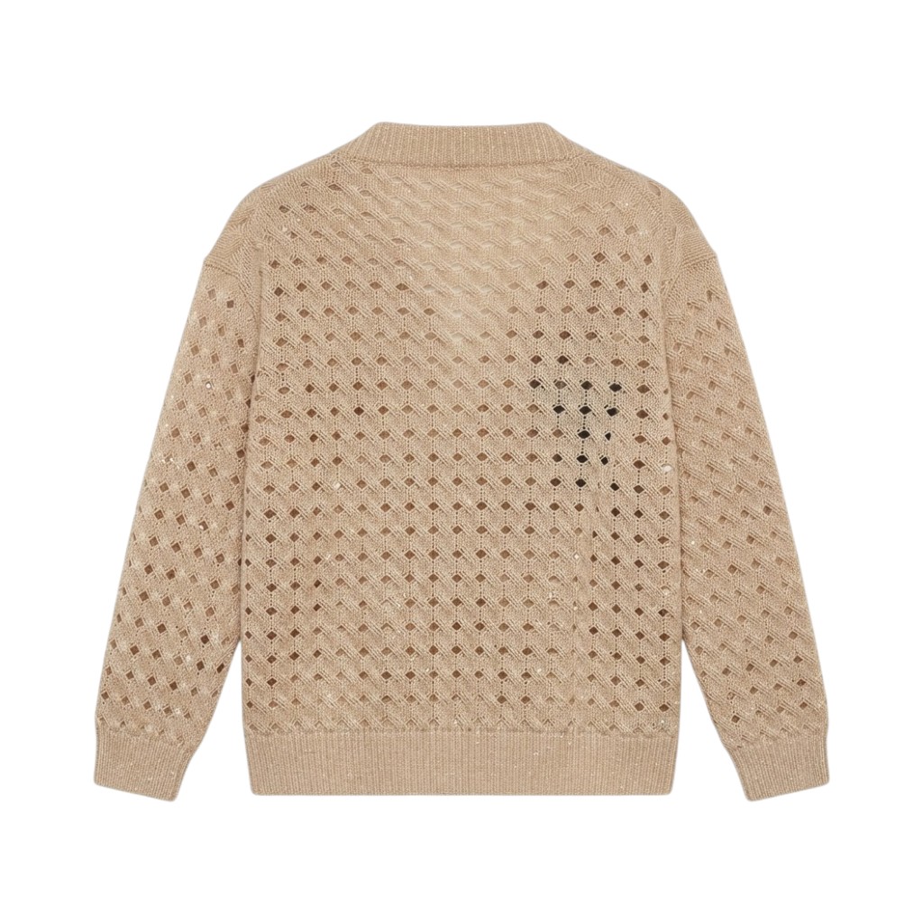 Purotatto Cardigan Donna in Maglia Beige con Paillettes