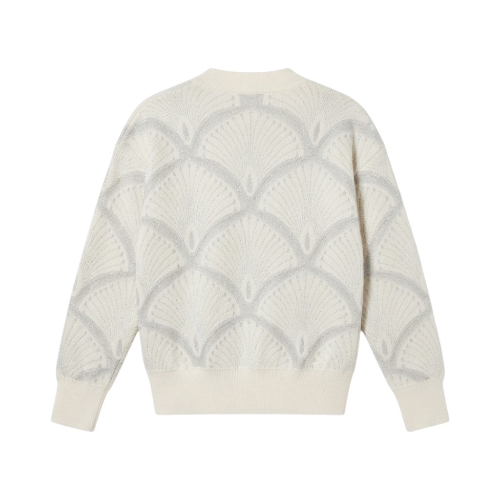 Purotatto Maglia Donna in Cotone Bianco e Grigio con Motivo Geometrico