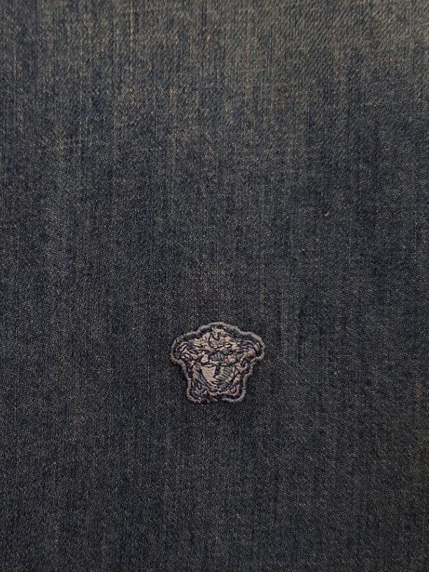 VERSACE Camicia in Jeans Blu con Logo Ricamato