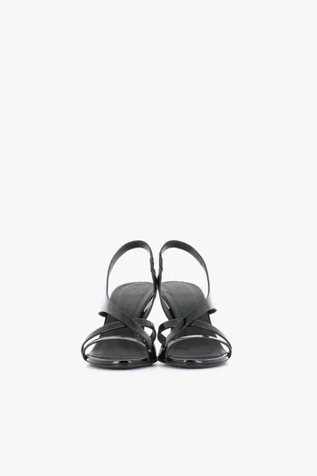 Del Carlo Sandales en cuir pour femmes Peint Nappack noir avec talon 8,5 cm