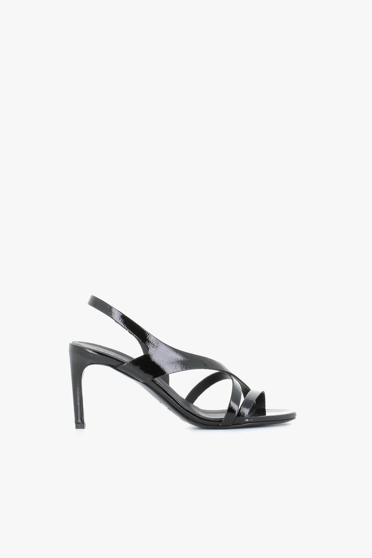 Del Carlo Sandales en cuir pour femmes Peint Nappack noir avec talon 8,5 cm
