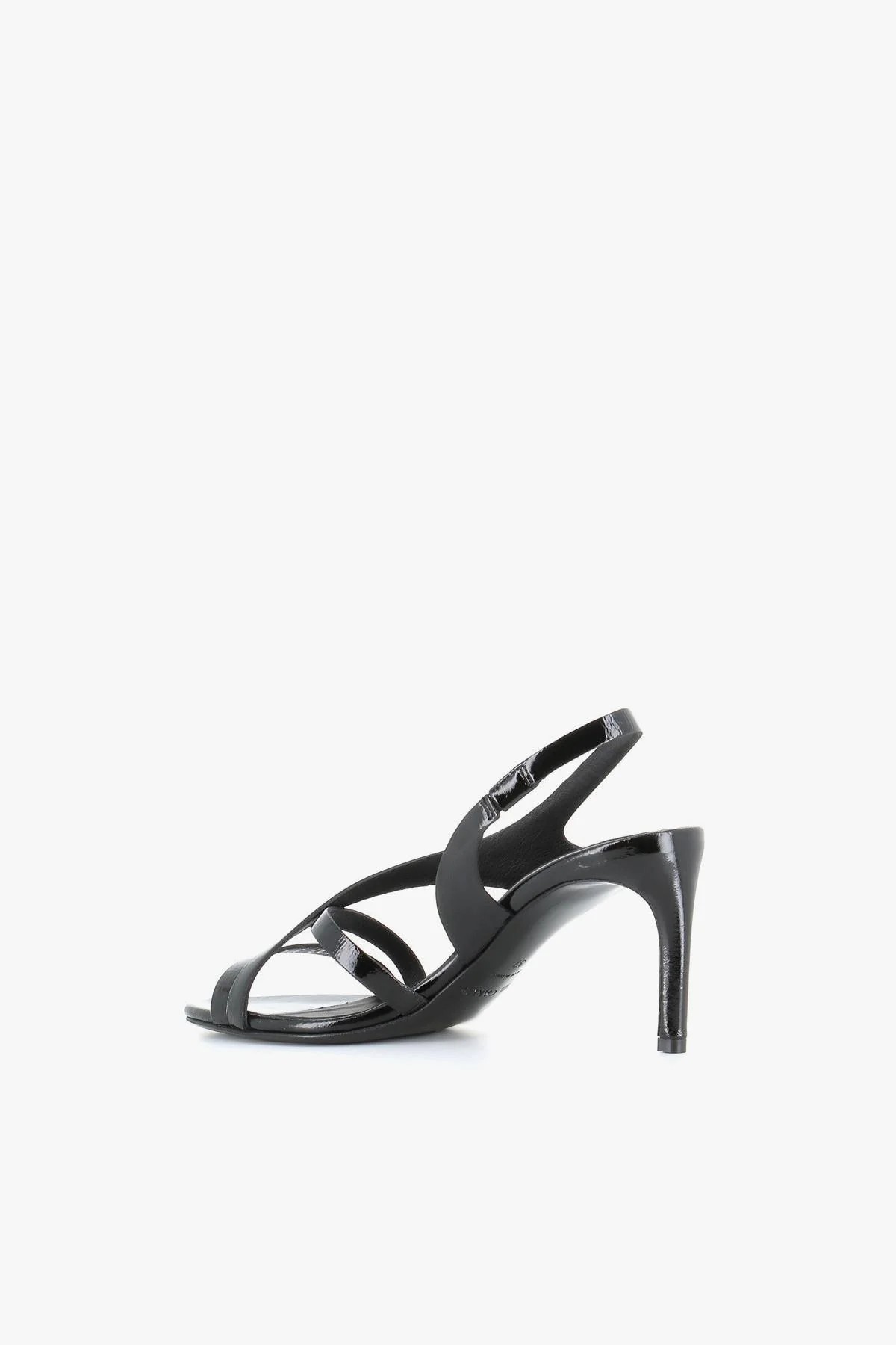 Del Carlo Sandales en cuir pour femmes Peint Nappack noir avec talon 8,5 cm