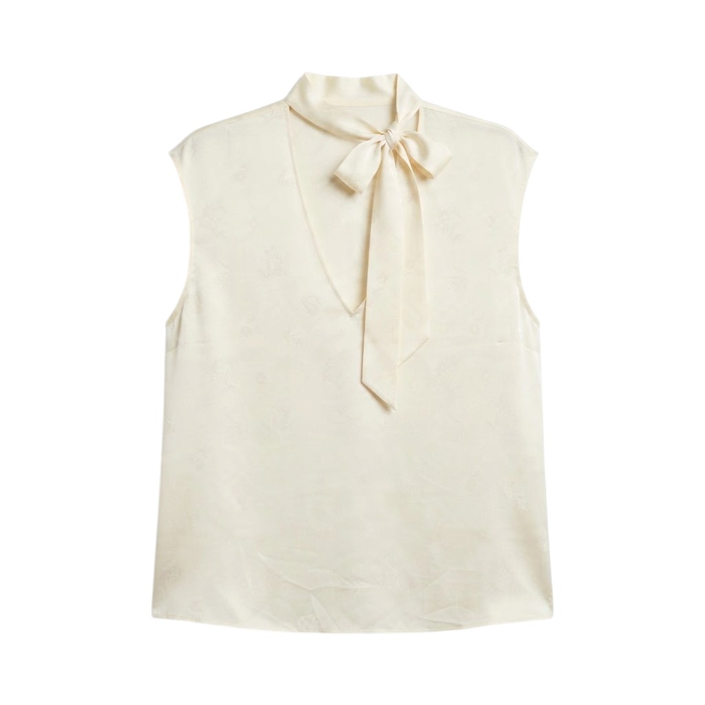 Twinset Maglia Donna in Seta Color Perla con Fiocco
