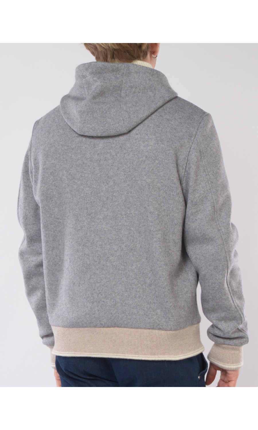 L.B.M. 1911 Giubbino Uomo Grigio in Misto Lana con Cappuccio