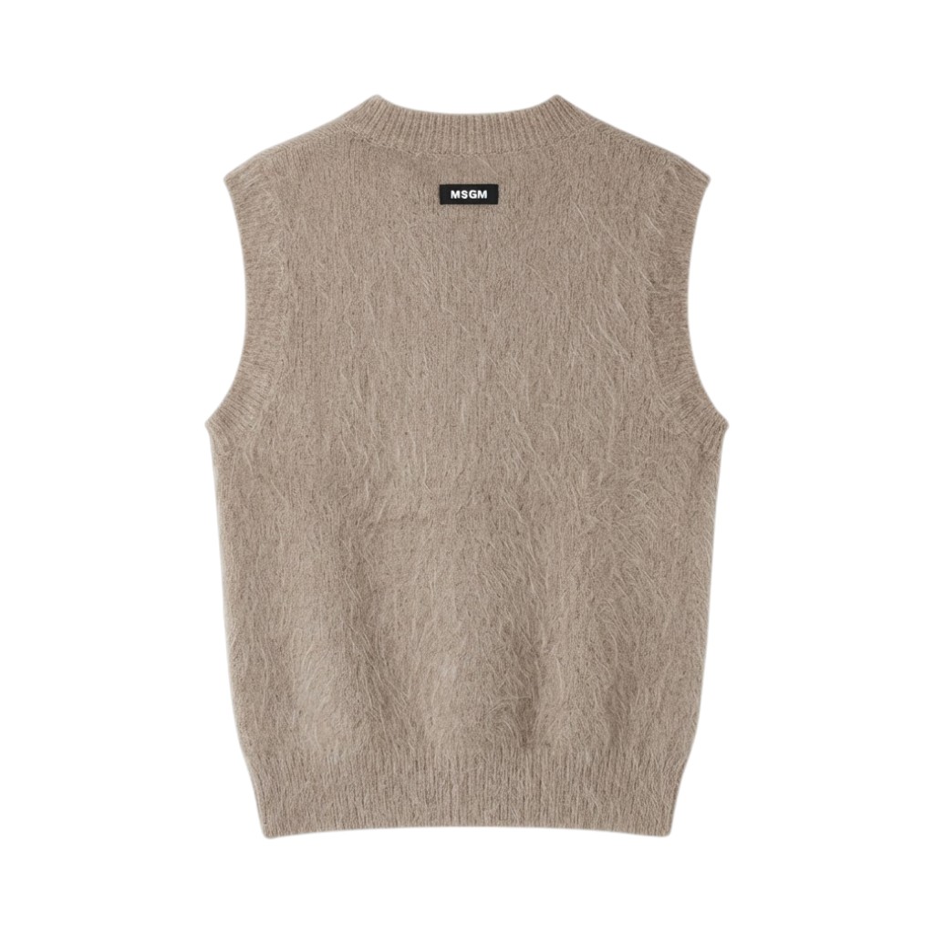 MSGM Gilet Donna in Lana Grigia con Motivo Fungo