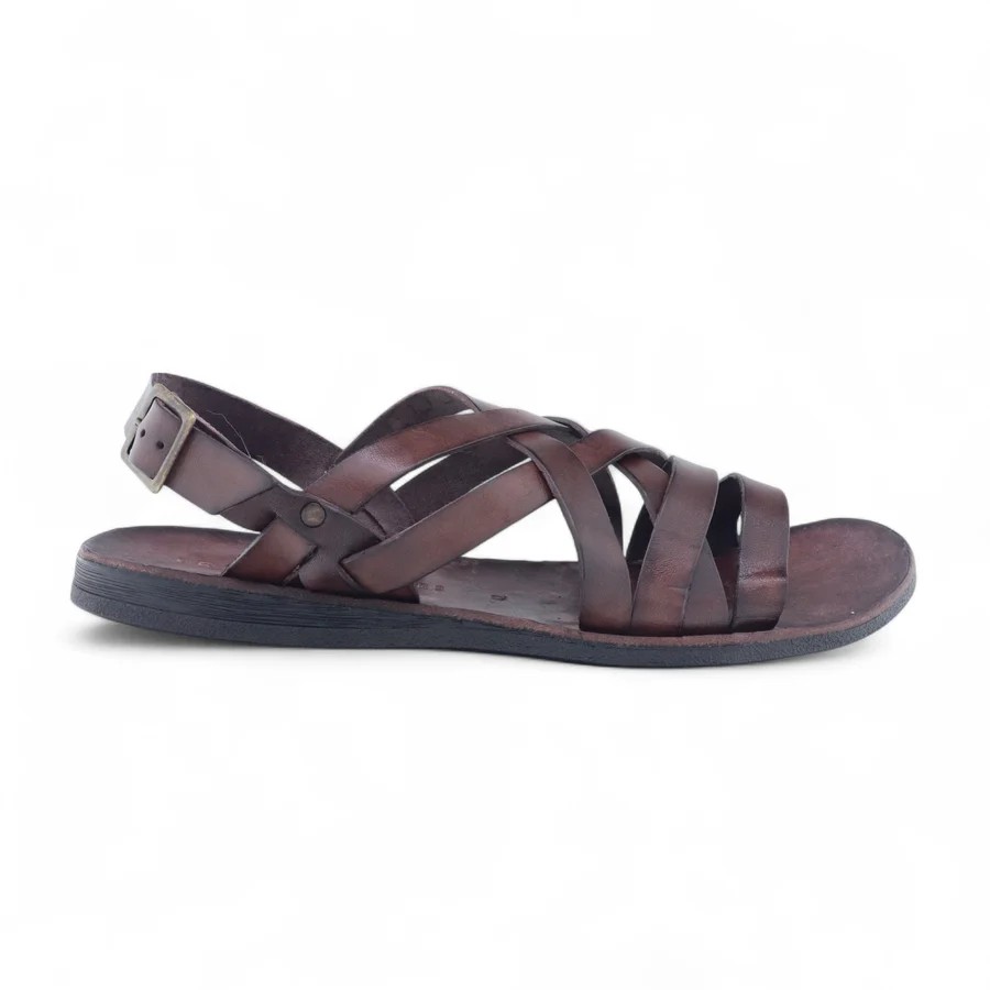 Brador Sandales en cuir pour hommes Rhum couleur avec coupe transversale