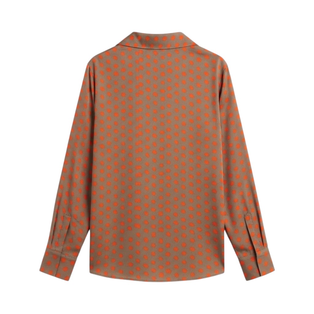 NIU Blusa Donna in Fantasia Pois Tortora e Arancio