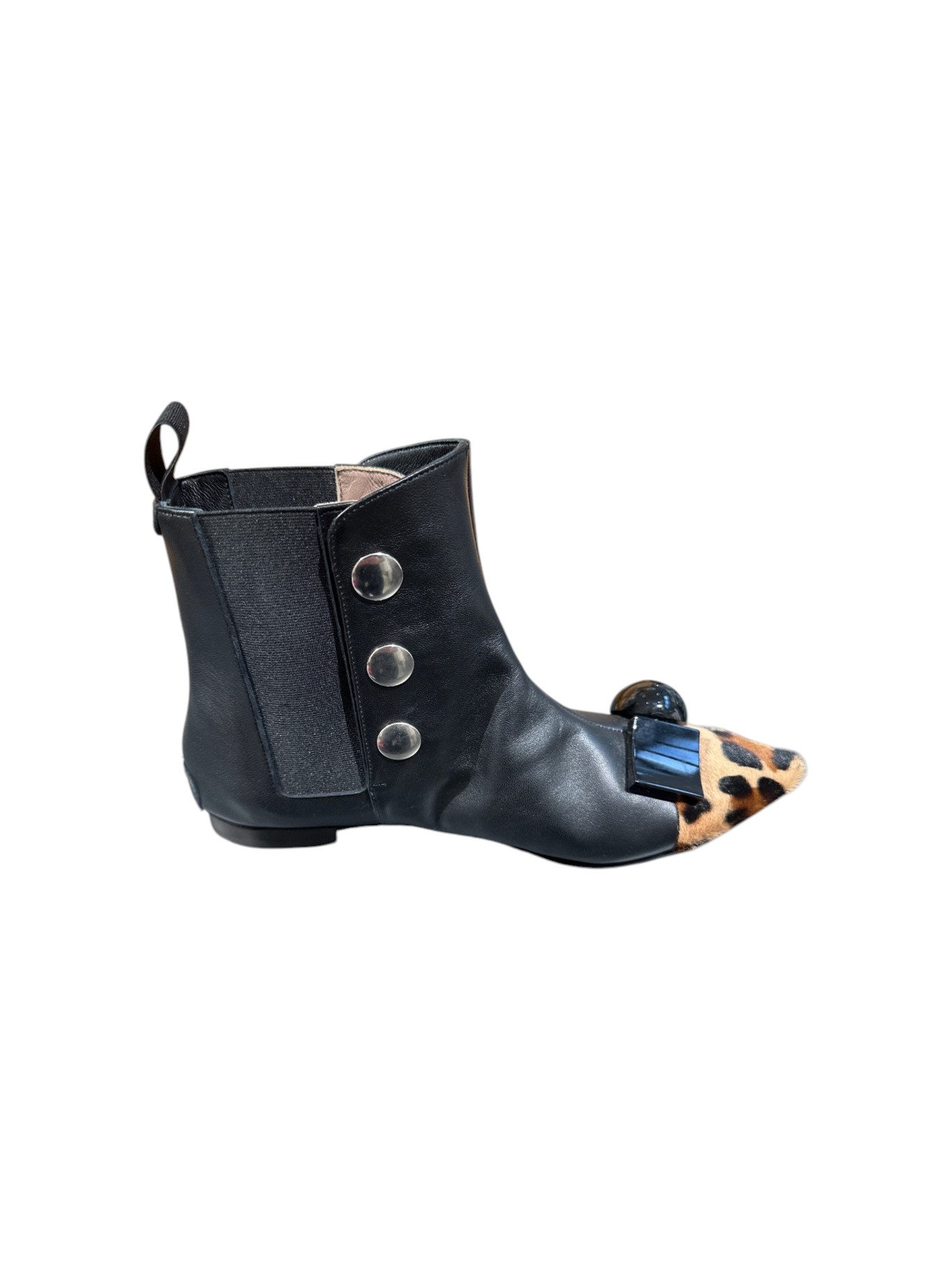 Tod's Stivaletti Donna in Pelle Nera con Punta in Pelliccia Maculata