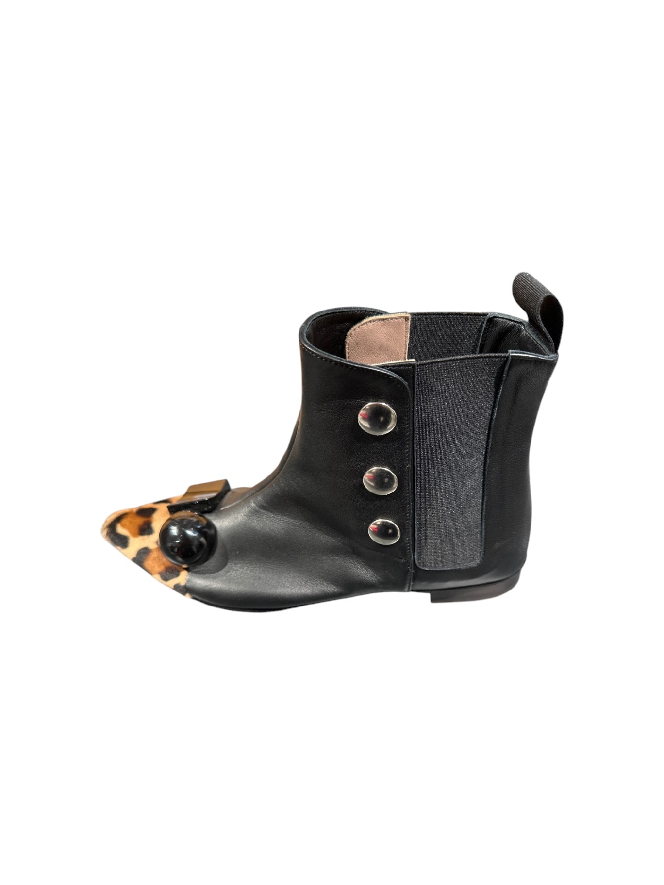 Tod's Stivaletti Donna in Pelle Nera con Punta in Pelliccia Maculata