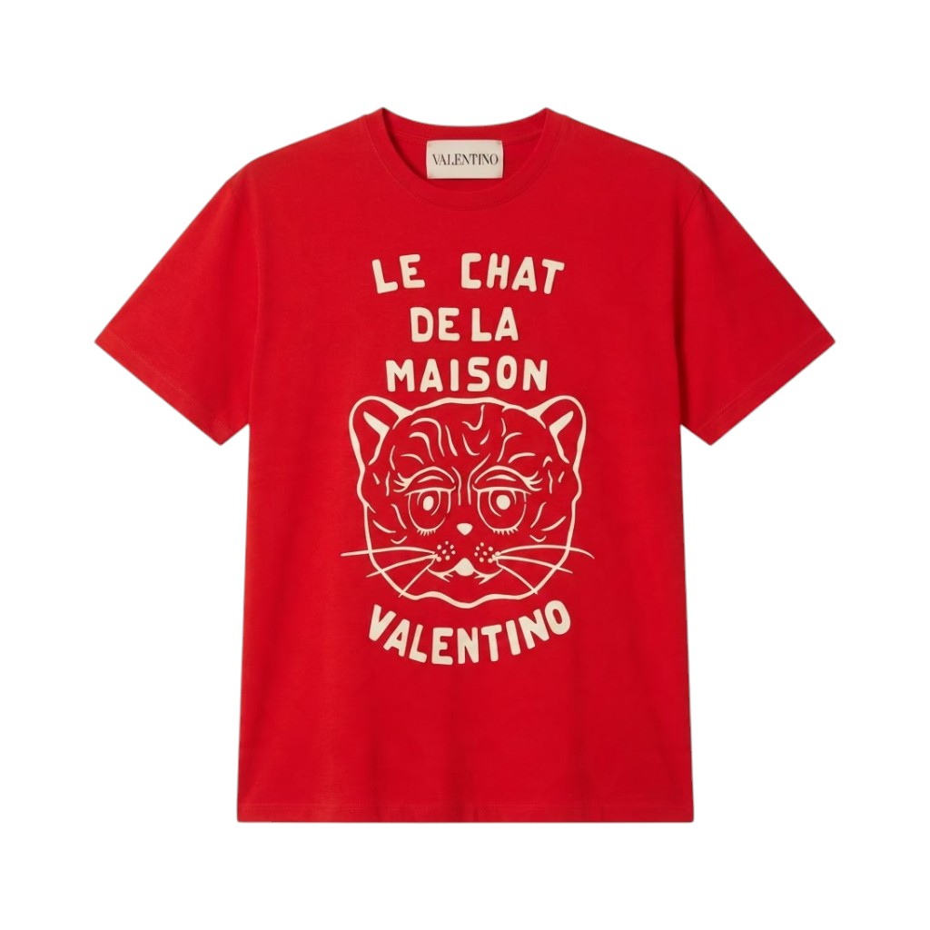 VALENTINO Maglieria T-shirt in Nero e Beige con Stampa Grafica