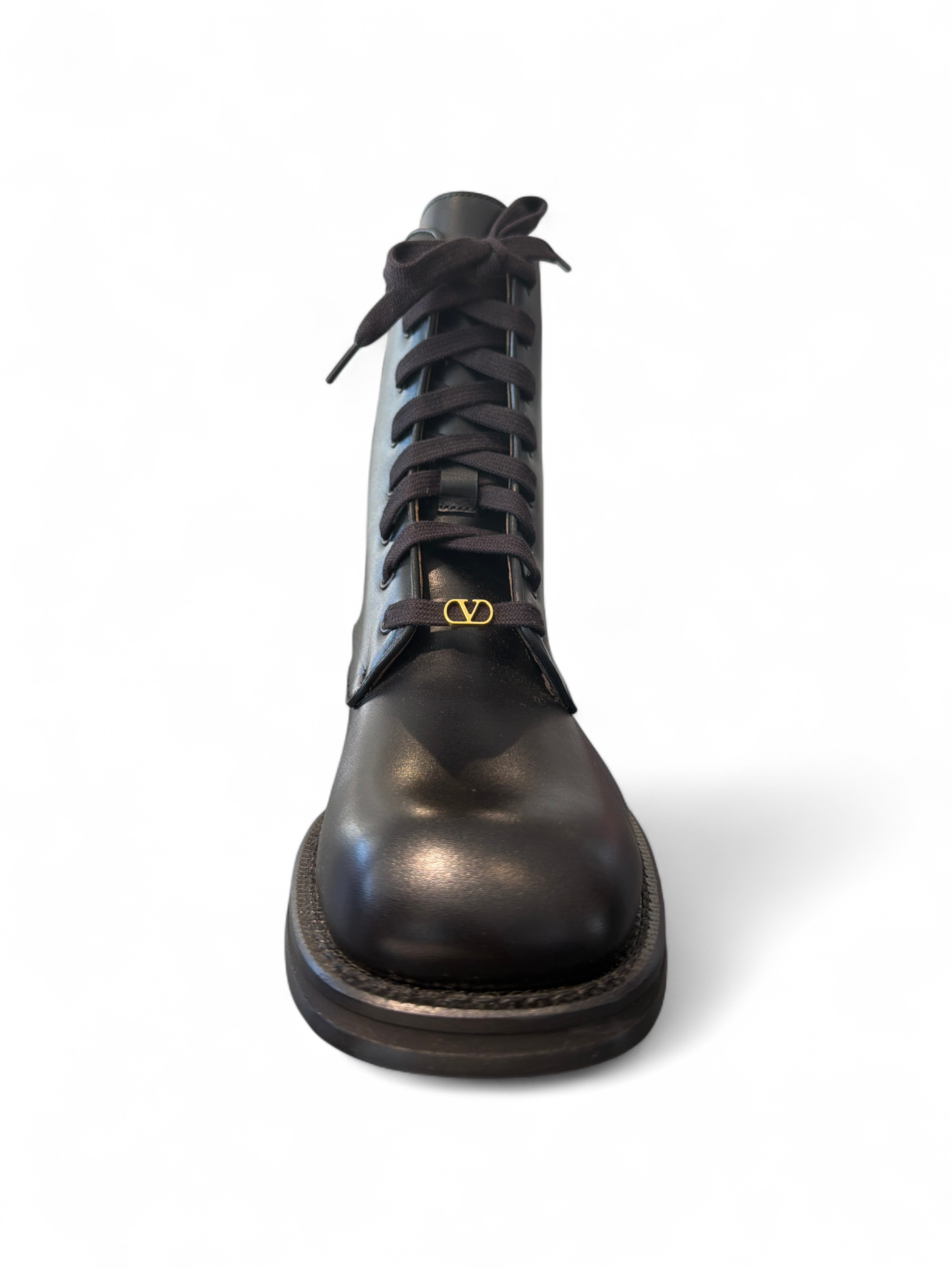 Valentino Garavani Punx Stivaletti Combat in Pelle Nera Uomo