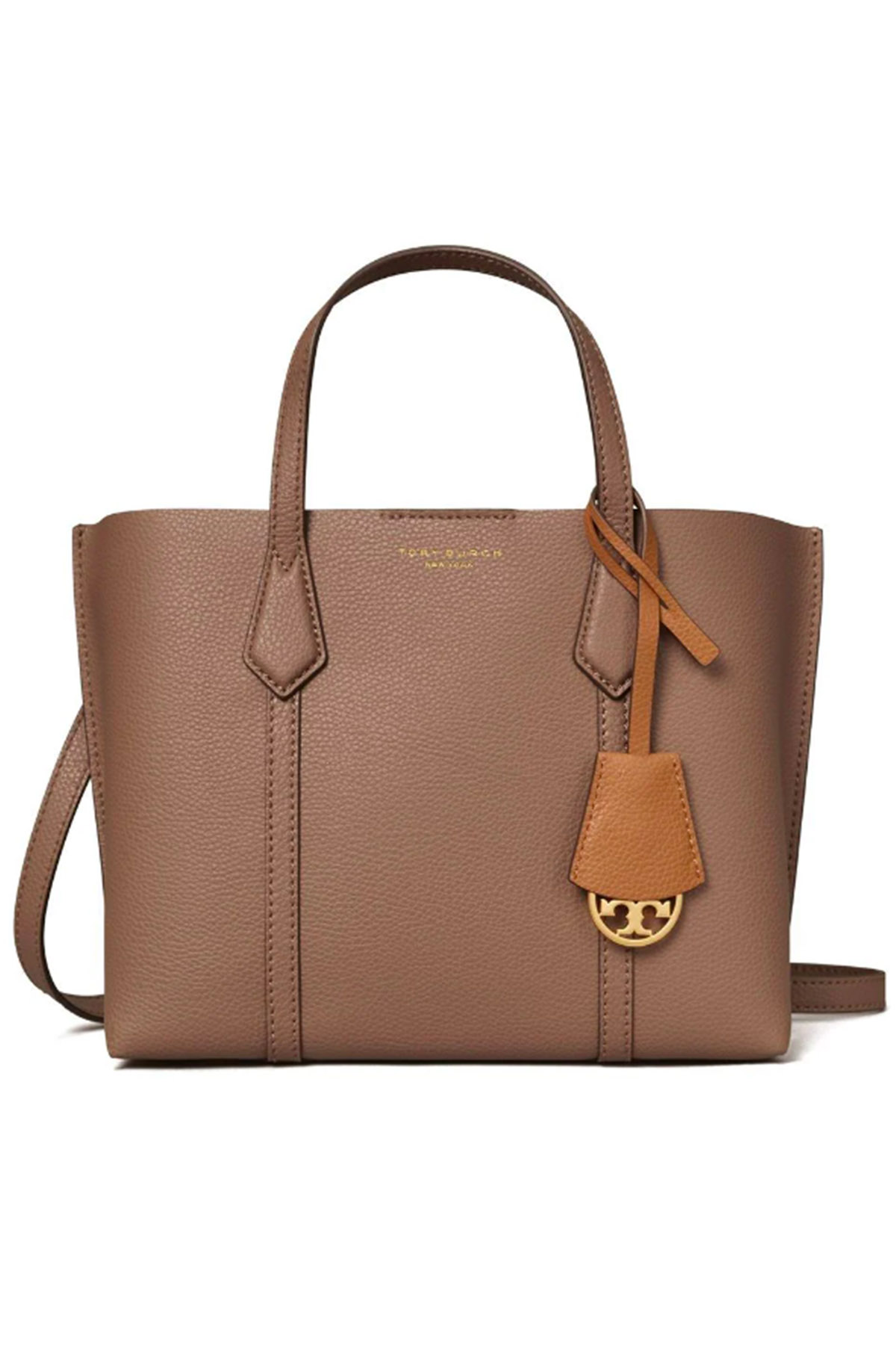 Tory Burch Perry Small Triple Compartment Leather Tote In Fango Marroni