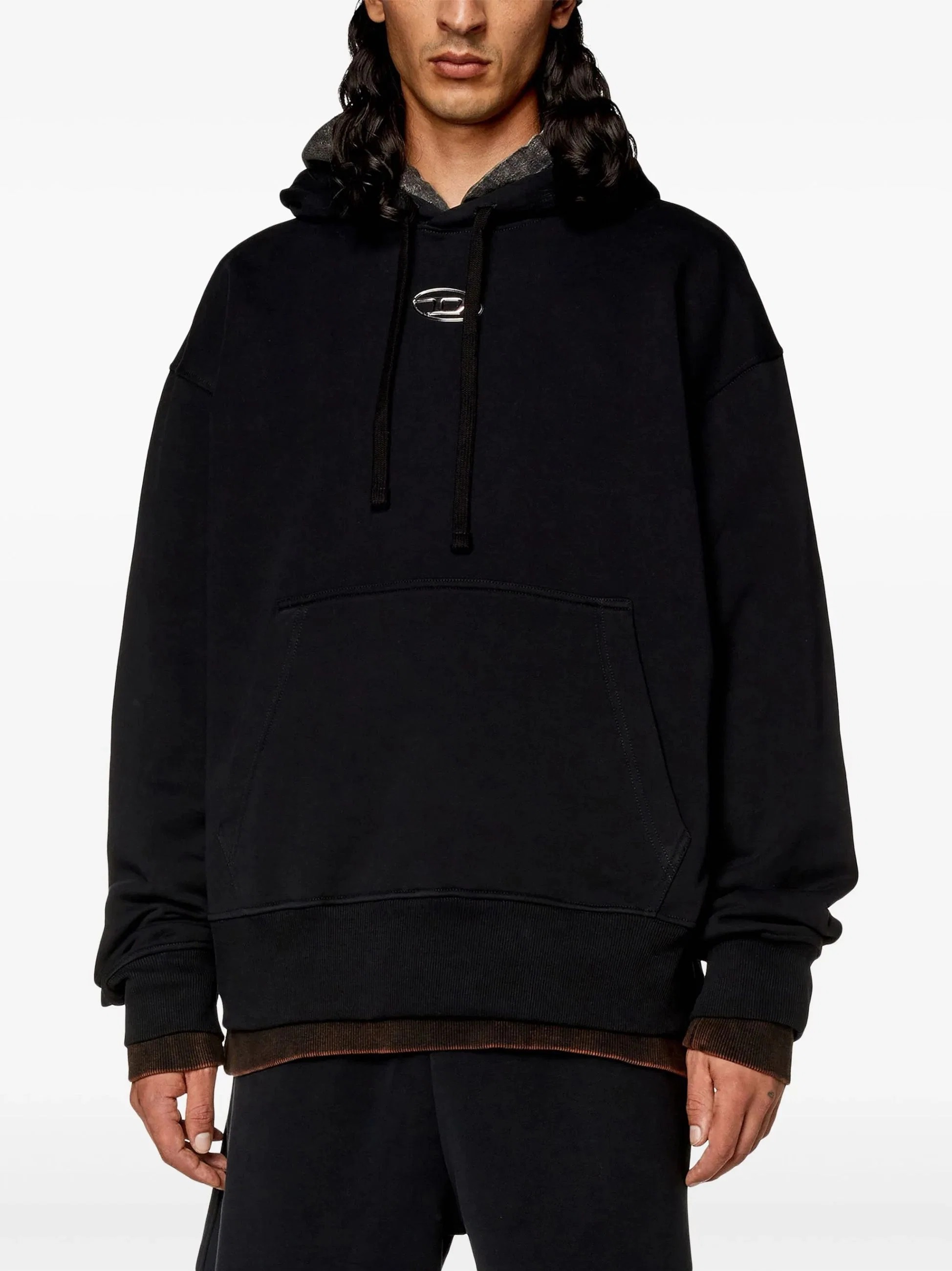 DIESEL Felpa Nero con Cappuccio e Dettagli Logo