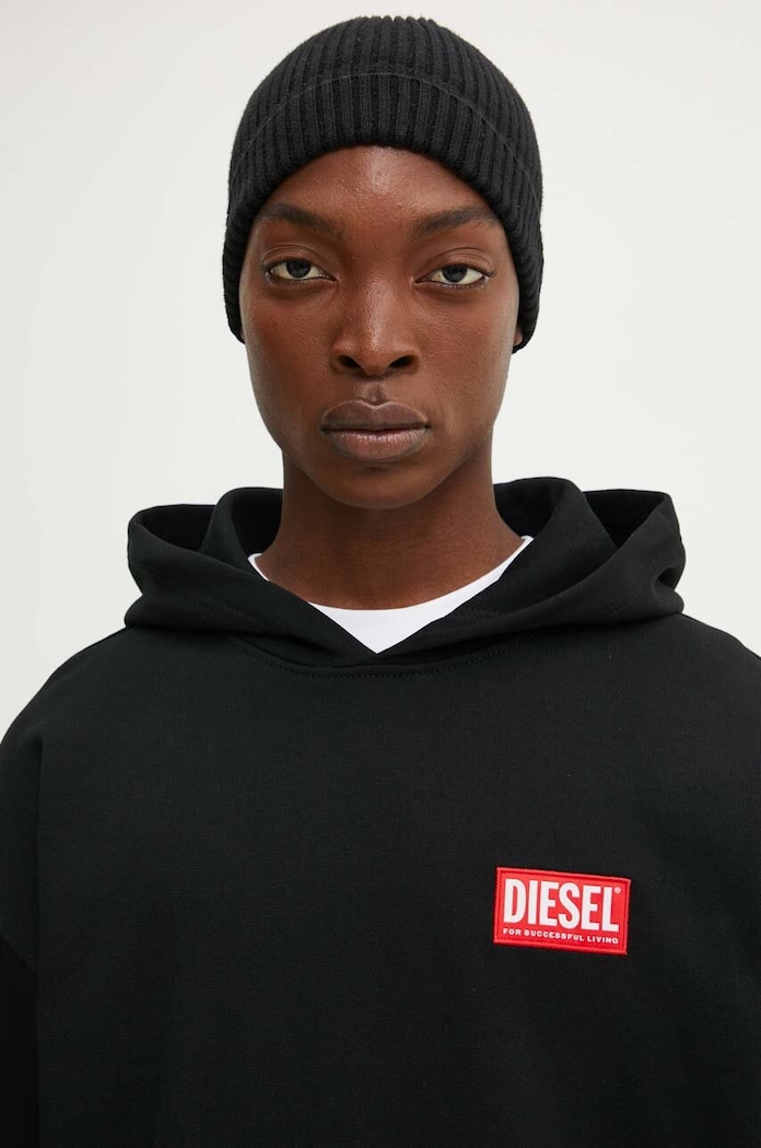 DIESEL Felpa Nero con Cappuccio e Logo