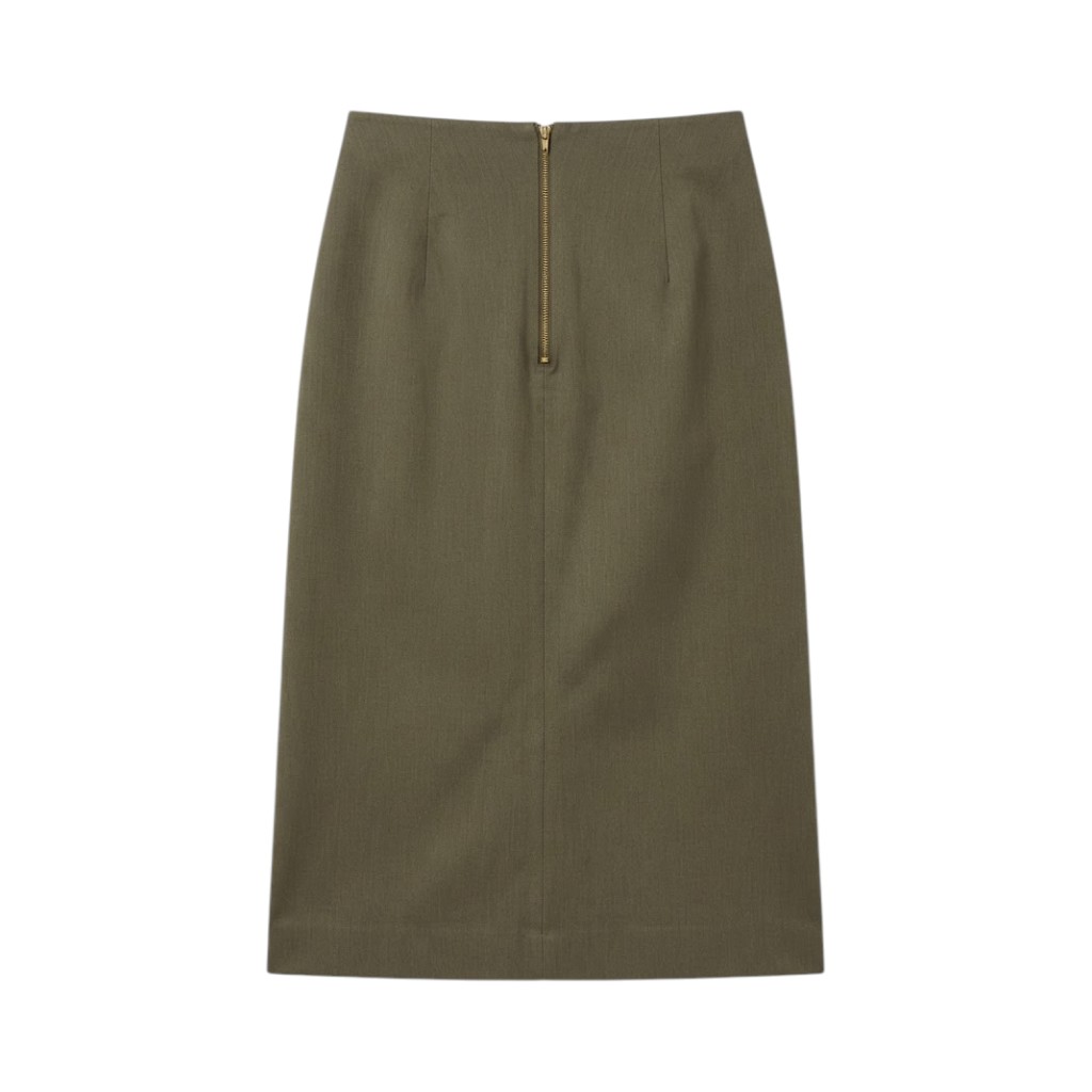 J.W. Anderson Gonna Midi in Cotone Kaki con Dettaglio Cintura