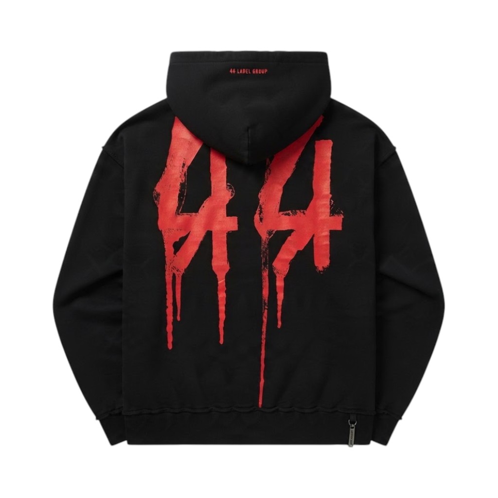 44 LABEL GROUP Felpa Oversize Nera con Dettagli Rossi