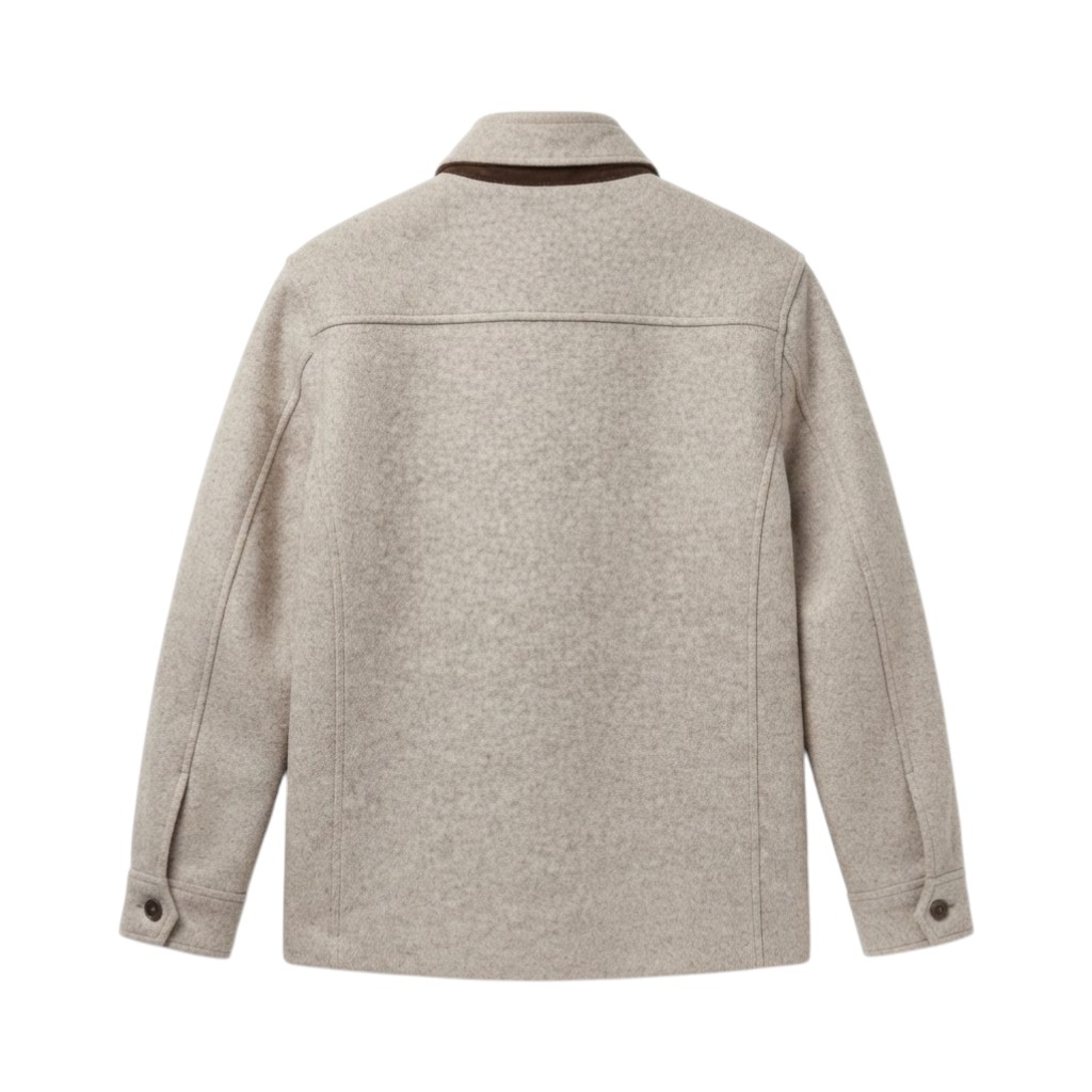 MOORER Giacca Cappotto in Lana Grigia con Dettagli in Pelle