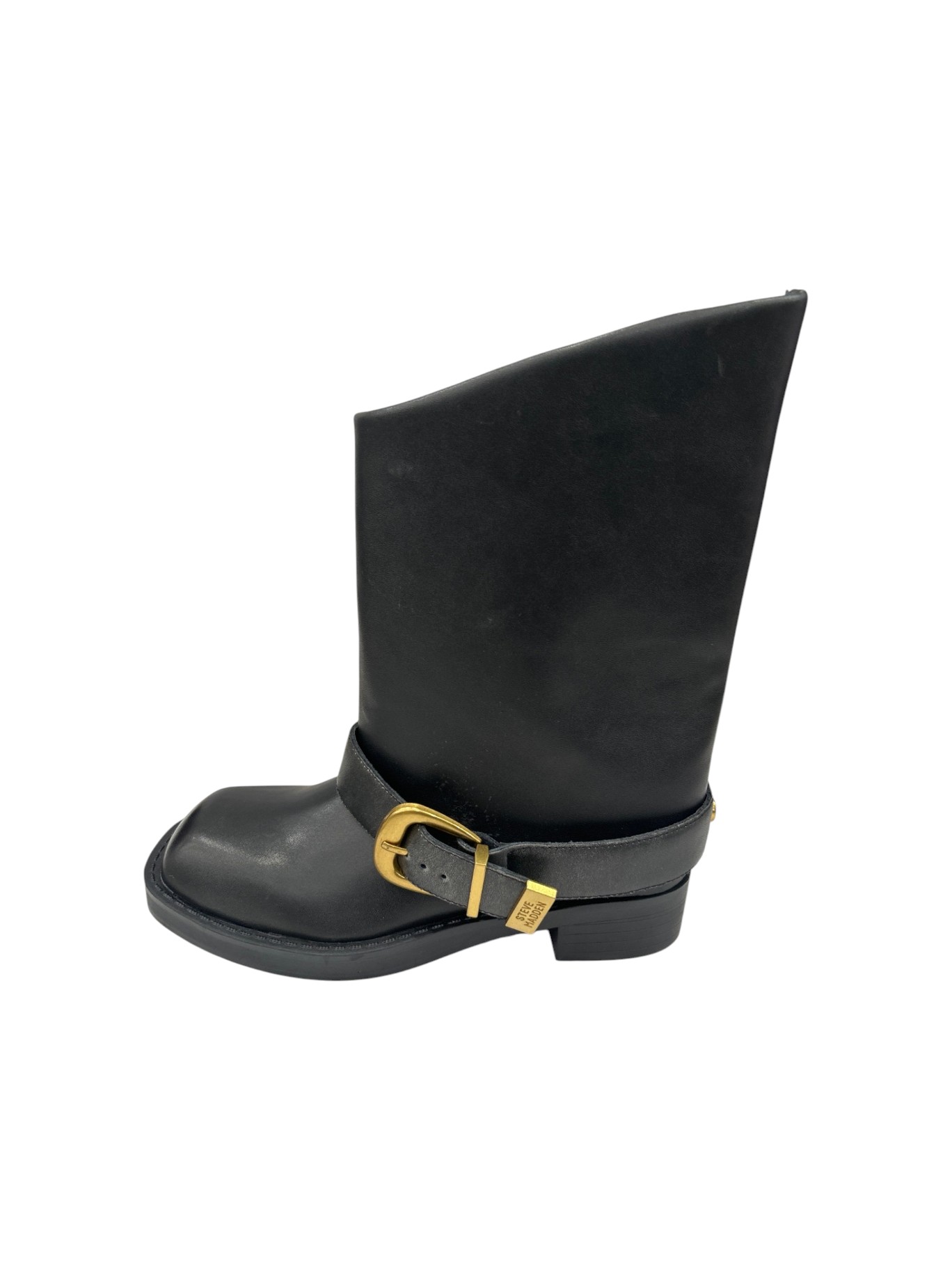 Steve Madden Stivaletti Donna in Pelle Nera con Cinturino e Fibbia
