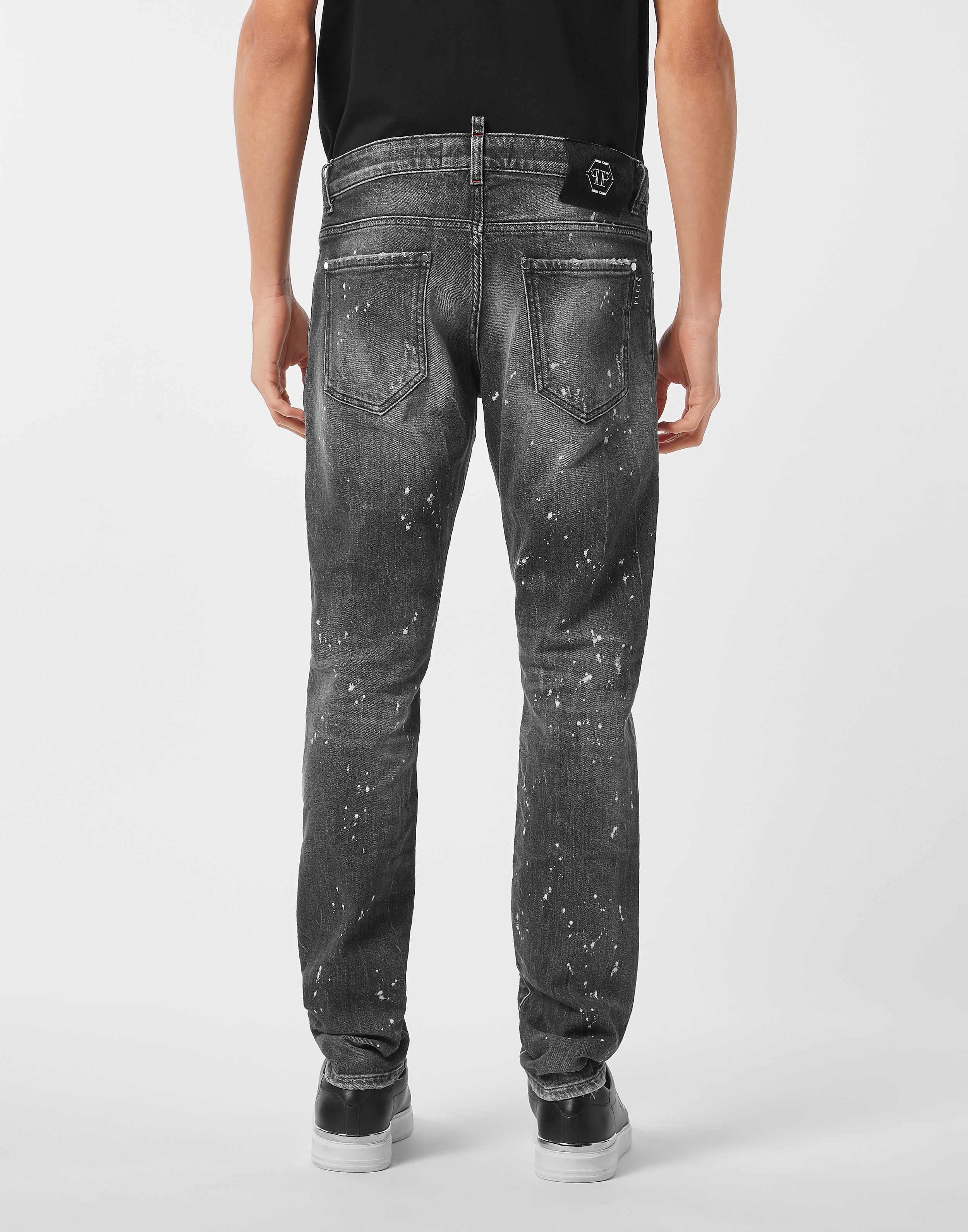 PHILIPP PLEIN Jeans Uomo Slim Fit in Denim Nero con Dettagli Grafici