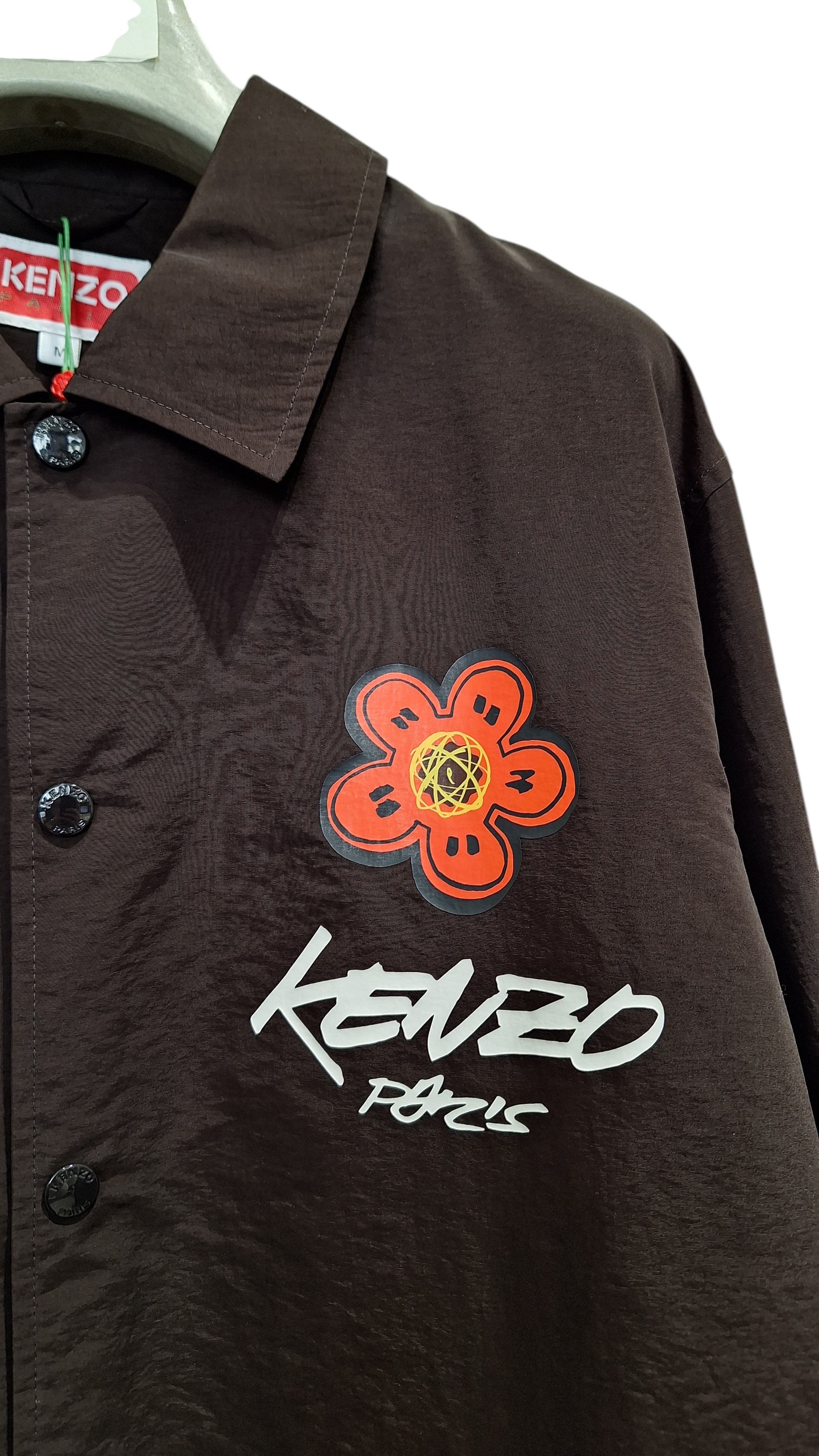 KENZO Giacca in Tessuto Marrone con Logo e Dettagli Grafici