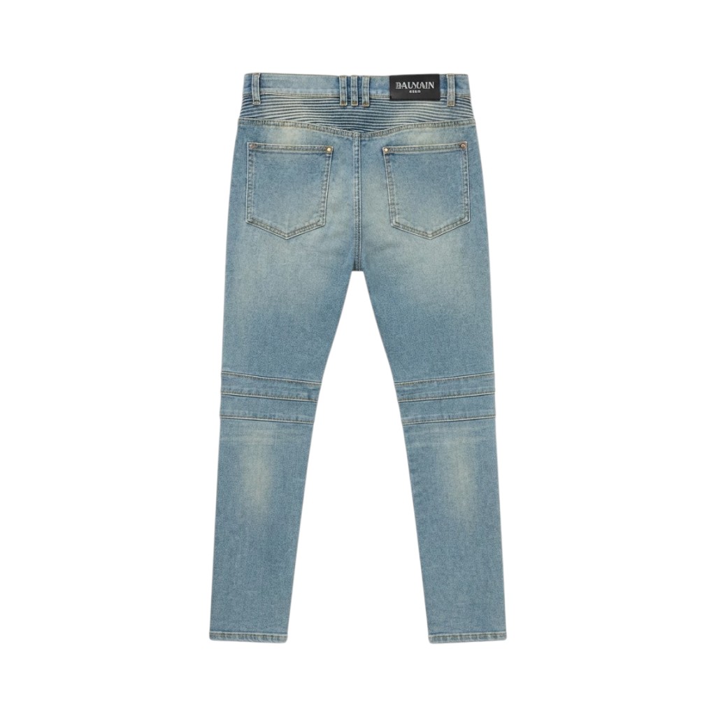 BALMAIN Jeans Donna Slim Fit in Denim Chiaro con Dettagli in Stile Biker