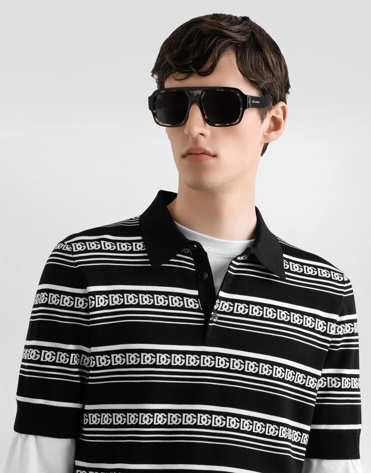 DOLCE & GABBANA Maglieria Polo Nero e Bianco con Logo