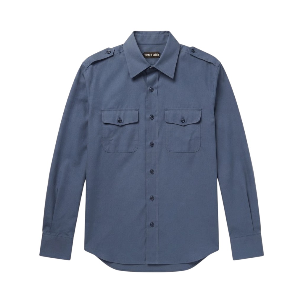 TOM FORD Camicia Uomo Blu con Tasche e Bottoni