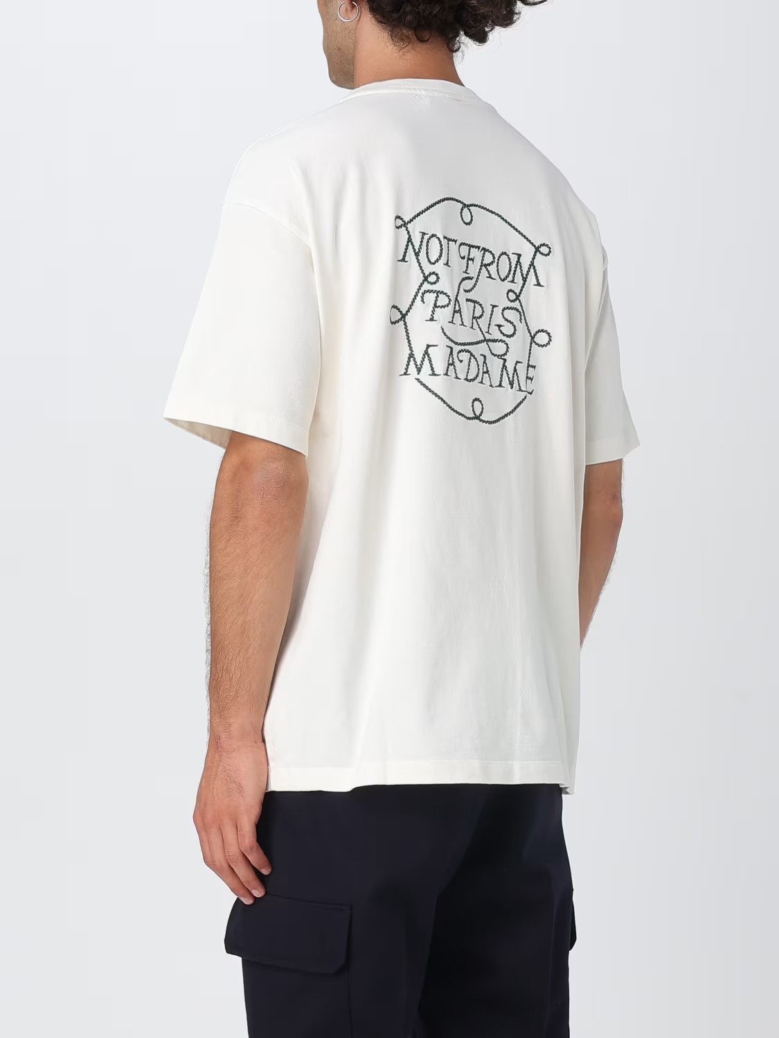 Drôle de Monsieur T-shirt Maglieria in Panna con Stampa Slogan