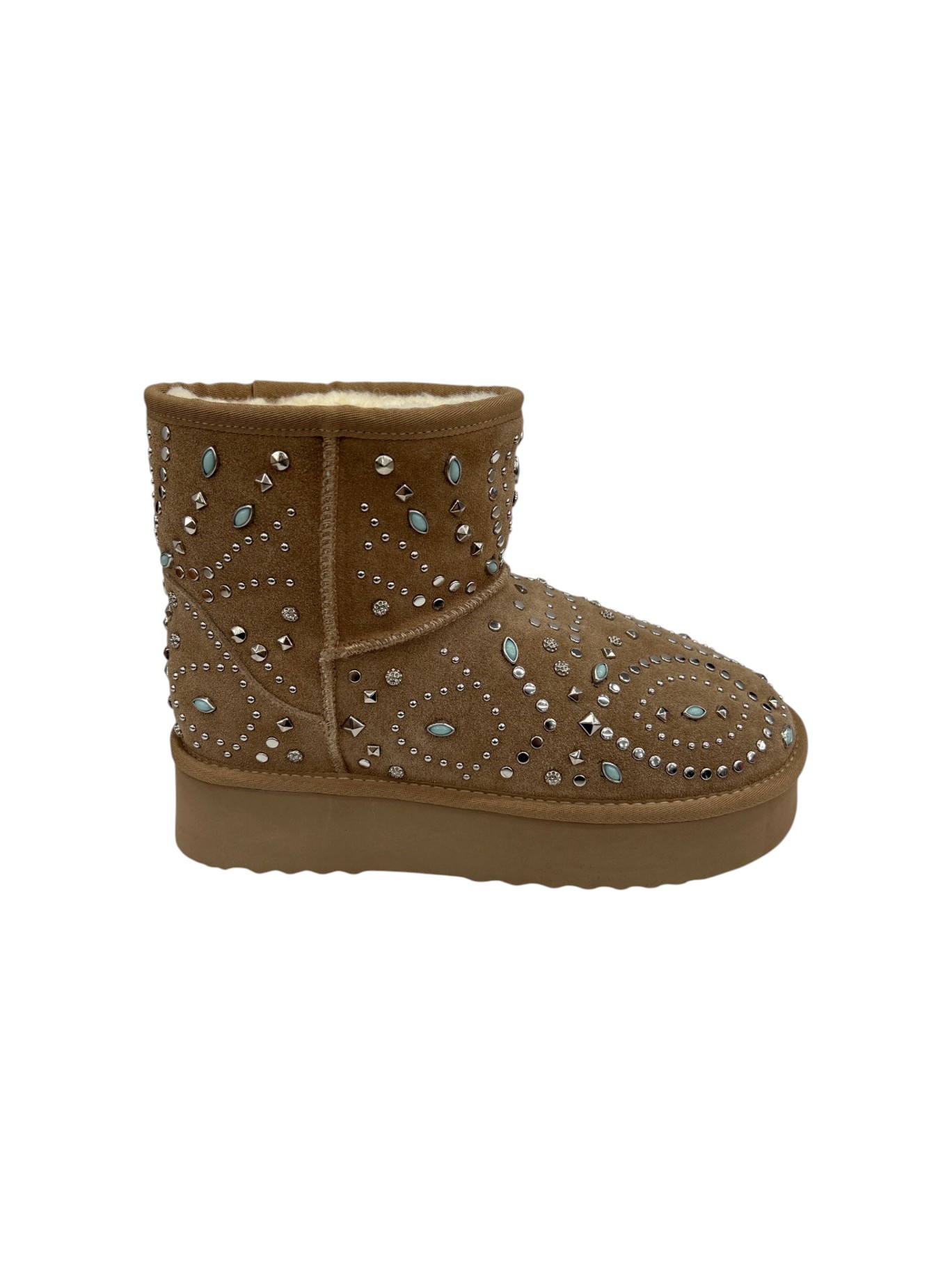 ALMA EN PENA Stivaletti Donna in Pelle Beige con Decorazioni Strass