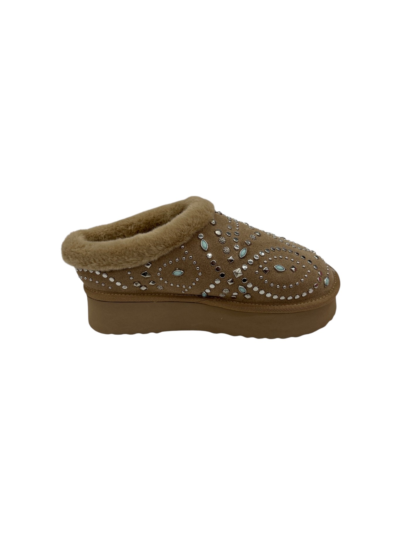 ALMA EN PENA Sabot Donna Beige con Strass e Dettagli in Pelliccia