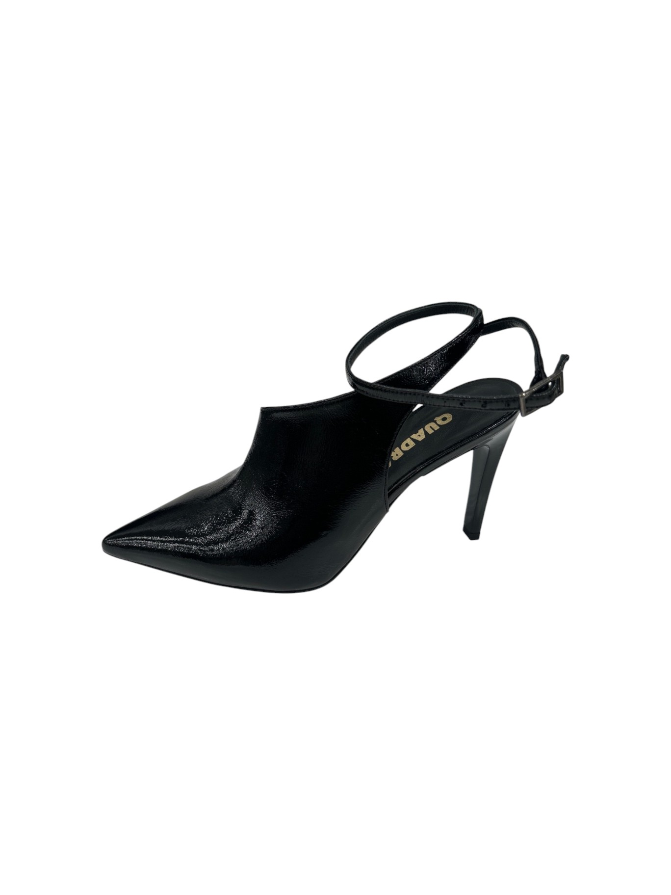 QUADRA Slingback Donna in Pelle Lucida Nera con Tacco