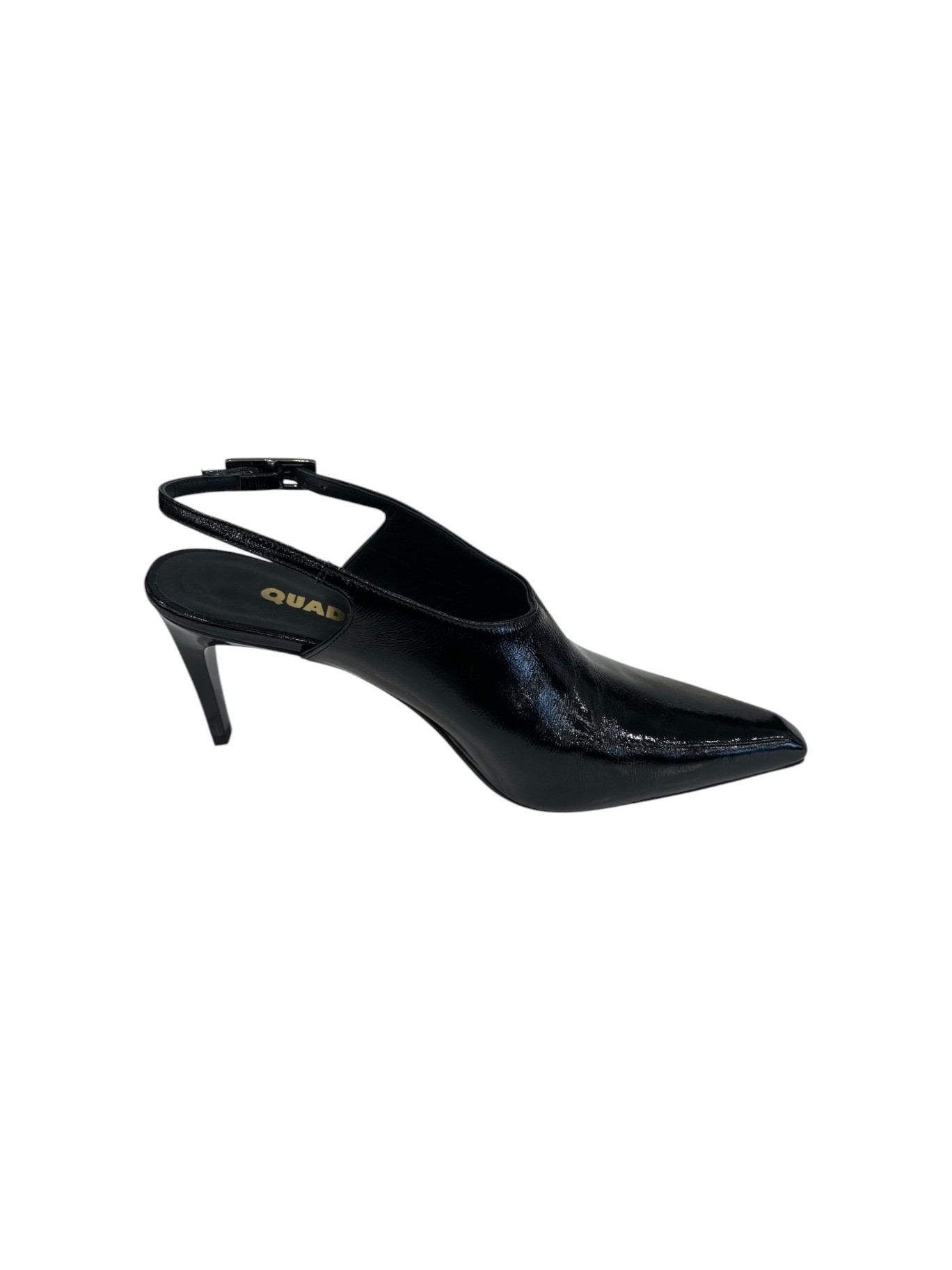 QUADRA Slingback Donna in Vernice Nera con Tacco Stiletto