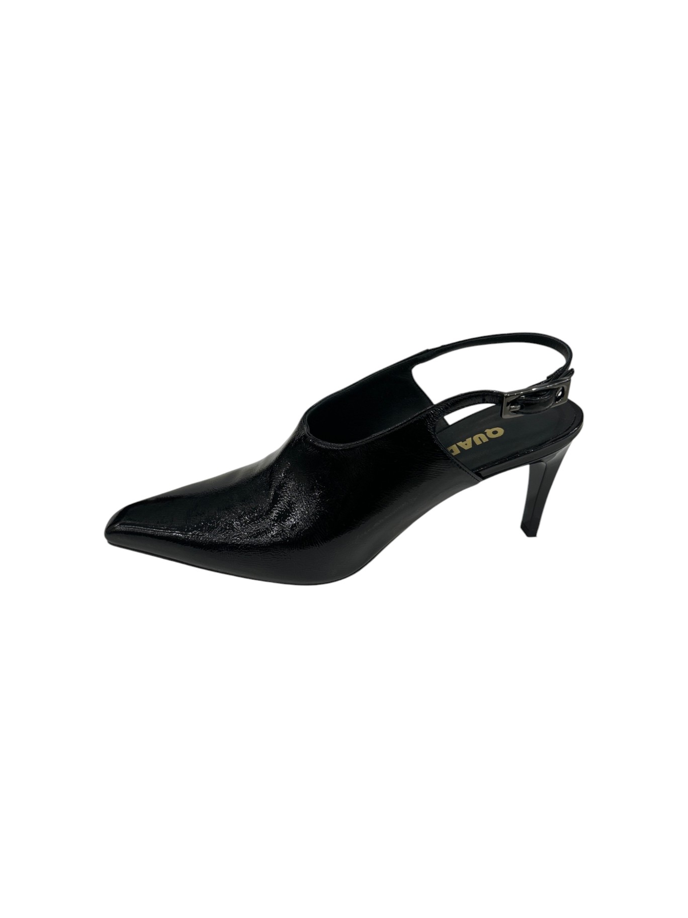 QUADRA Slingback Donna in Vernice Nera con Tacco Stiletto