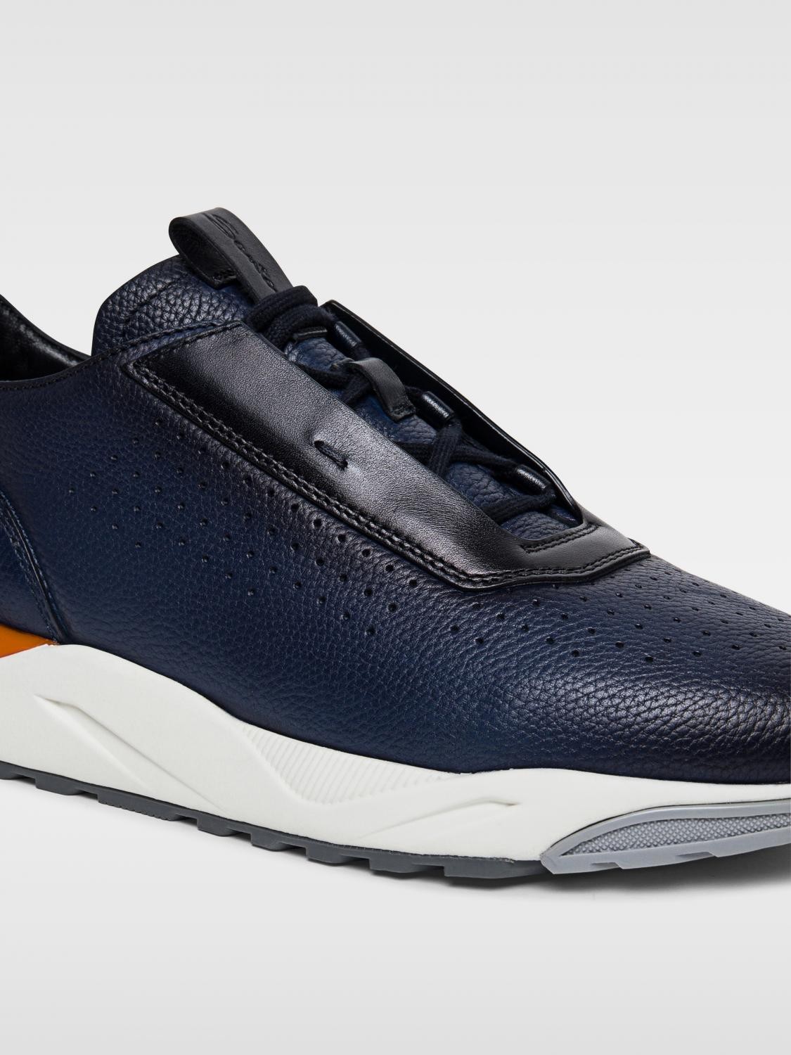 Santoni Sneakers Uomo in Tessuto Blu con Dettagli Marroni