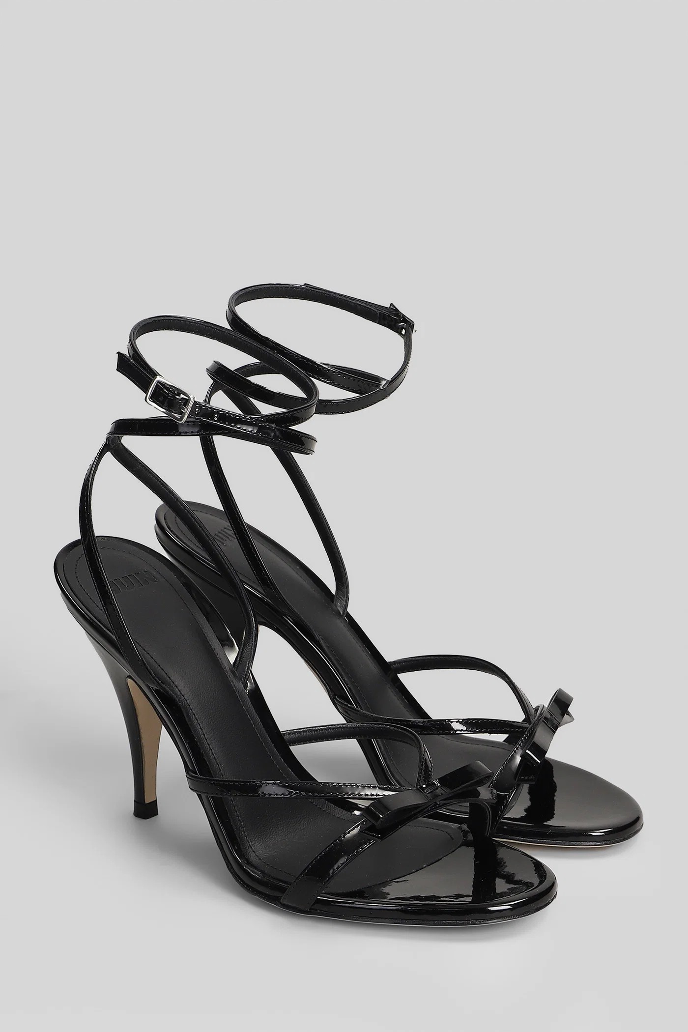 3Juin Sandali Donna in Vernice Nera con Tacco Stiletto e Fiocchi