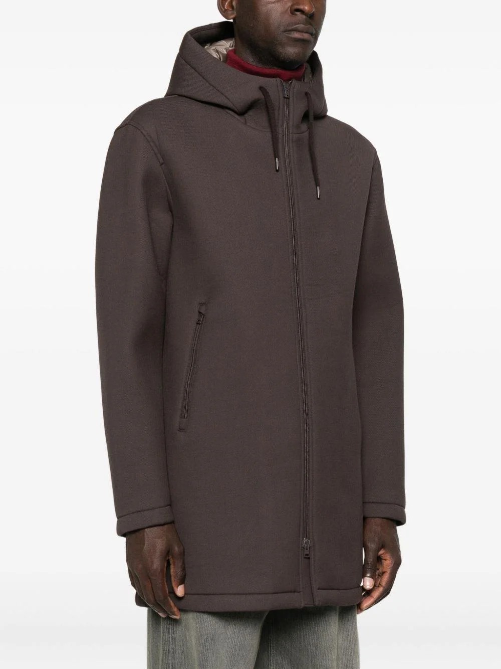 Herno Giacca Cappotto in Tessuto Tecnico Marrone con Cappuccio