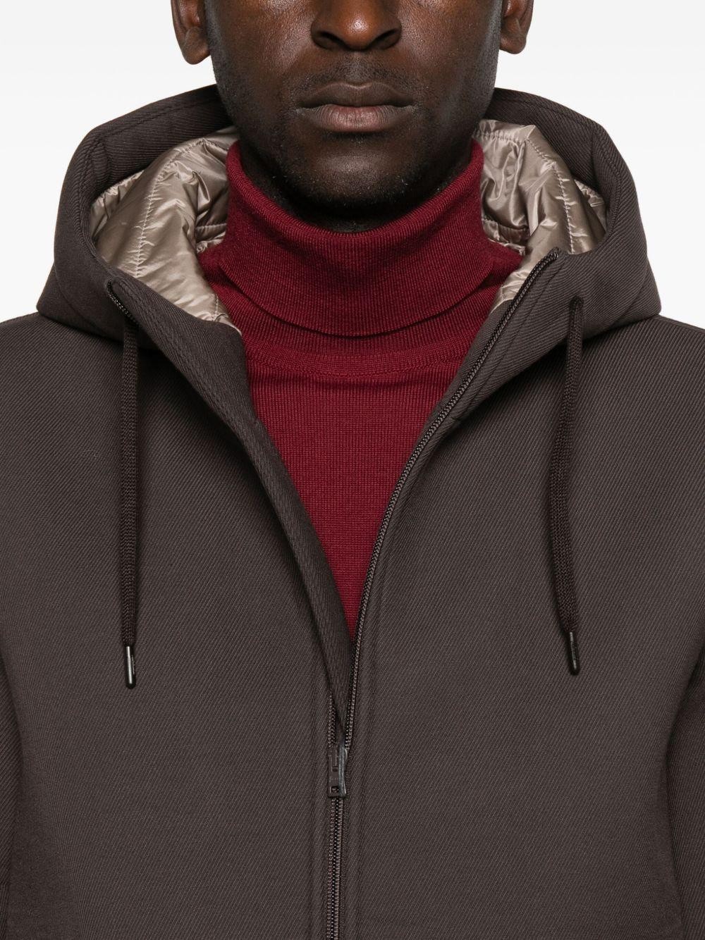 Herno Giacca Cappotto in Tessuto Tecnico Marrone con Cappuccio