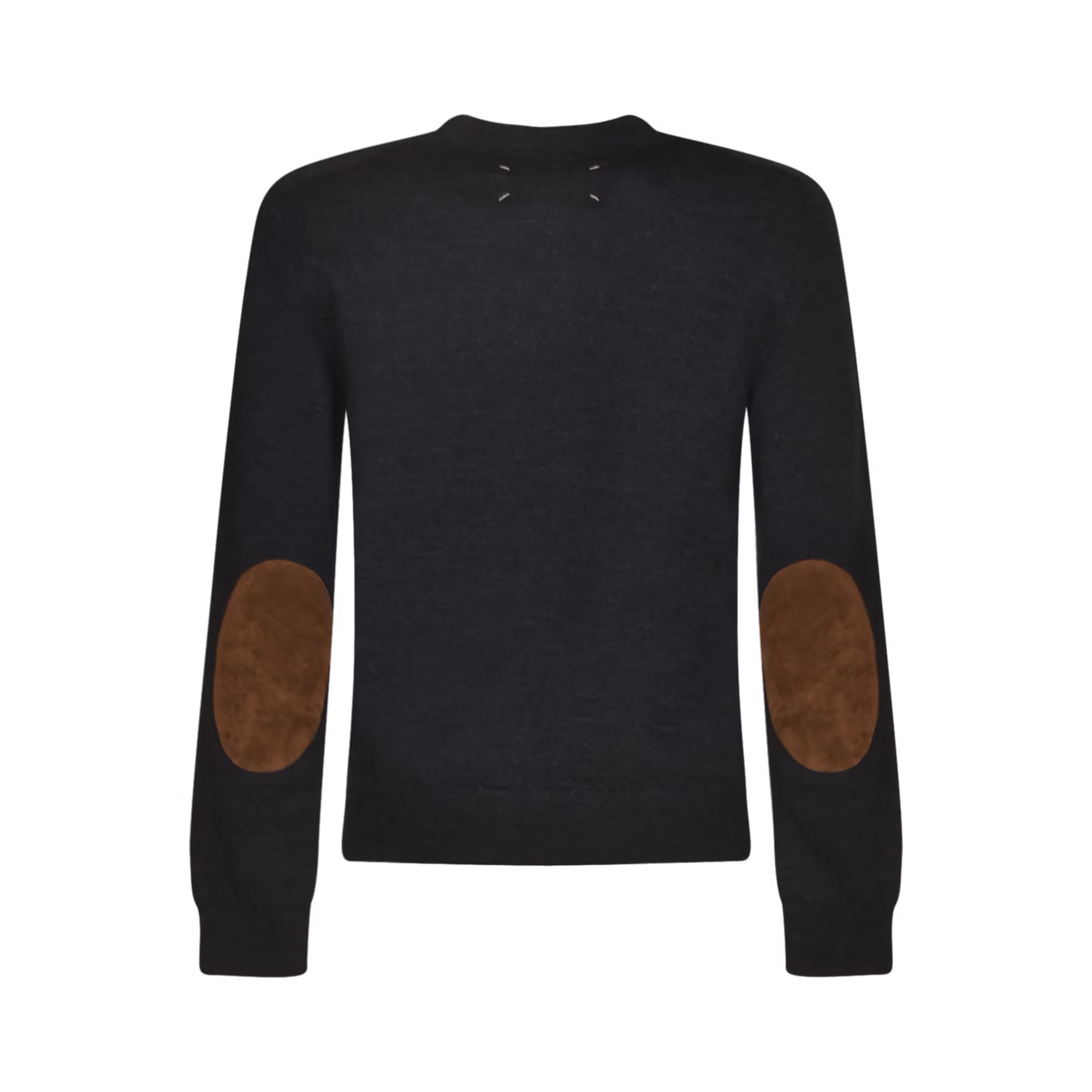 MAISON MARGIELA Maglieria Girocollo Blu con Toppe in Suede