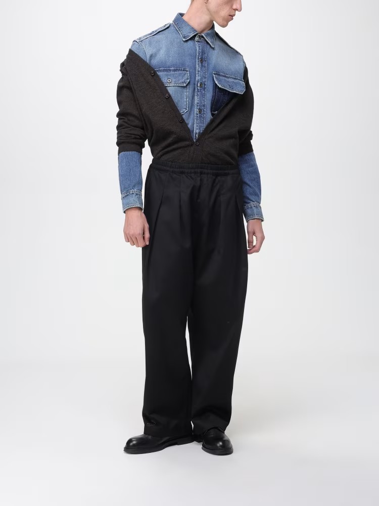 MAISON MARGIELA Cardigan in Cashmere Marrone Scuro con Toppe in Pelle