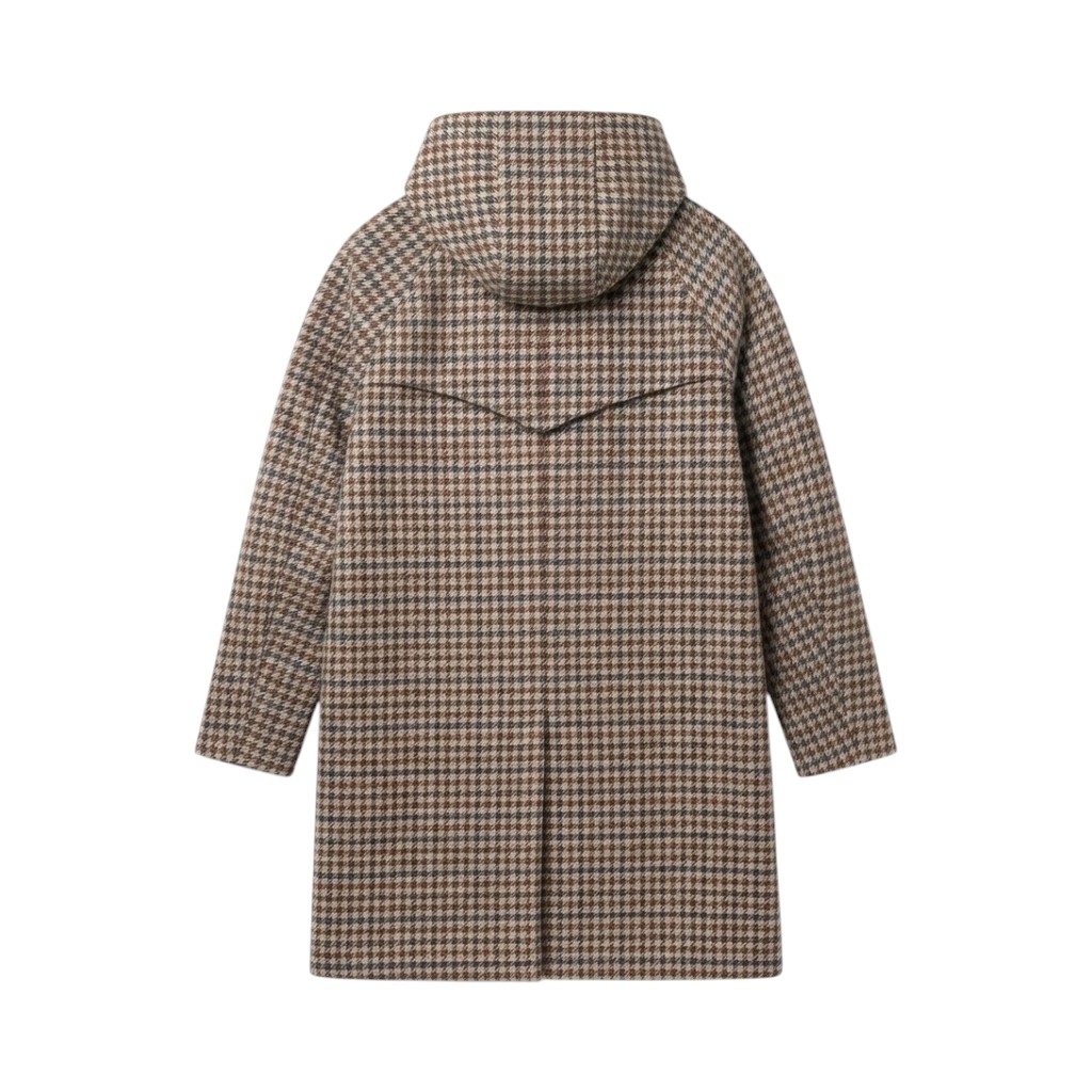 KIREDA Cappotto in Tessuto Scozzese con Cappuccio e Bottoni