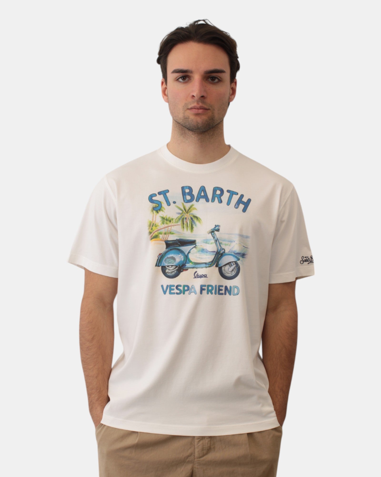 Mc2 Saint Barth White Vespa Friend T-shirt In Neutral