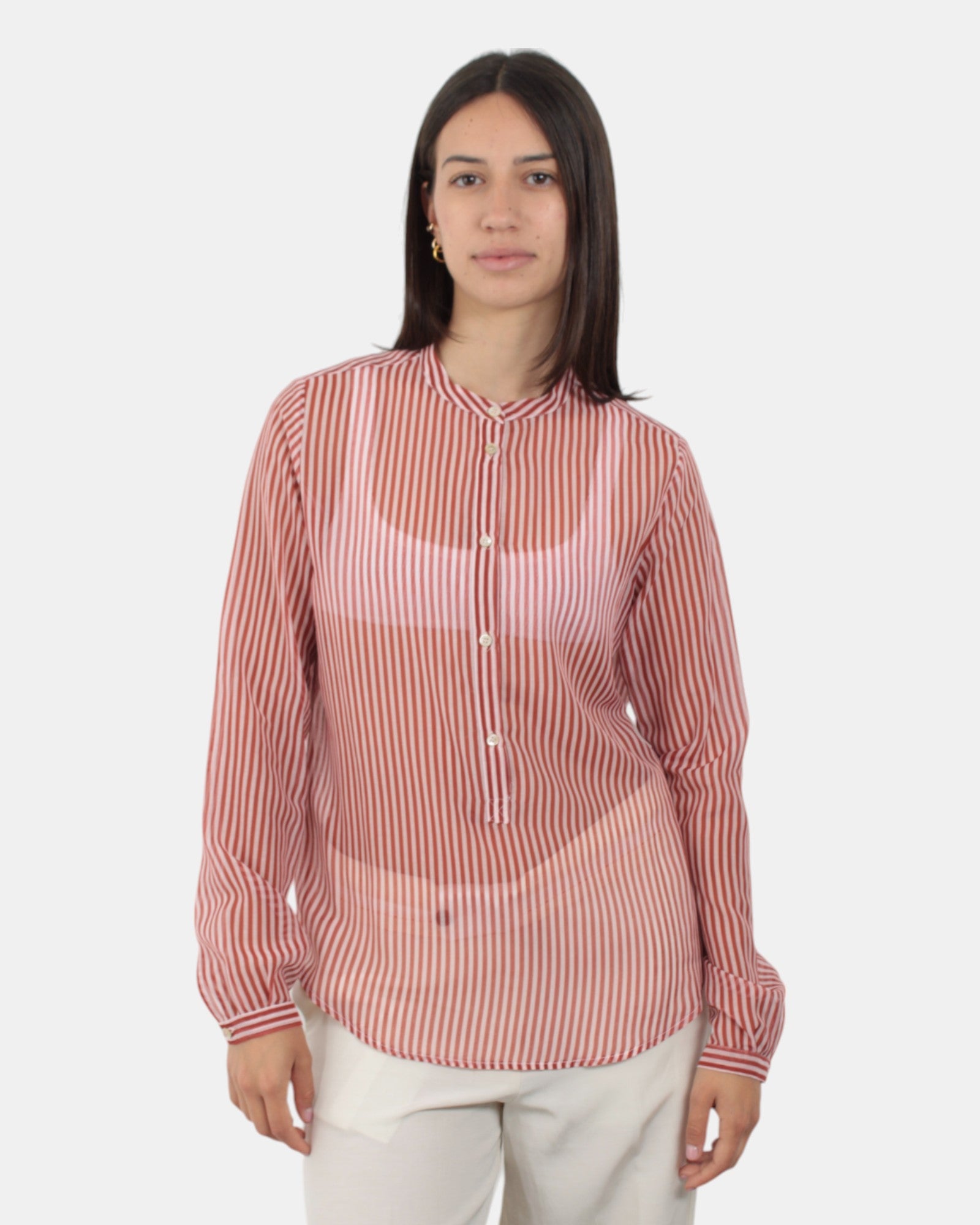 Korean shirt Jucca in striped muslin - 1612 tamarindo