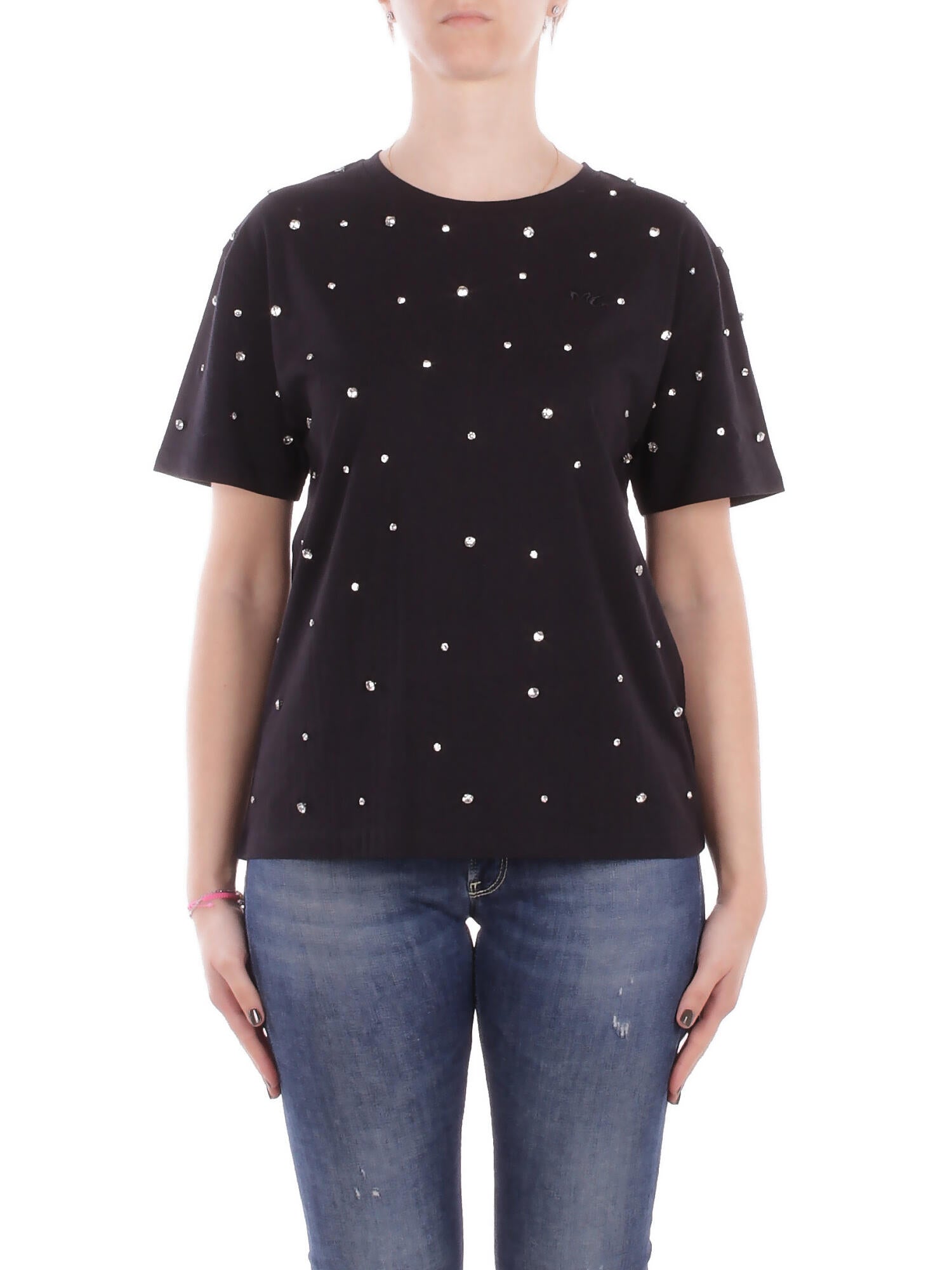 Manila Grace T-shirt femme t056cu ma001 T-shirt avec cabochon noir