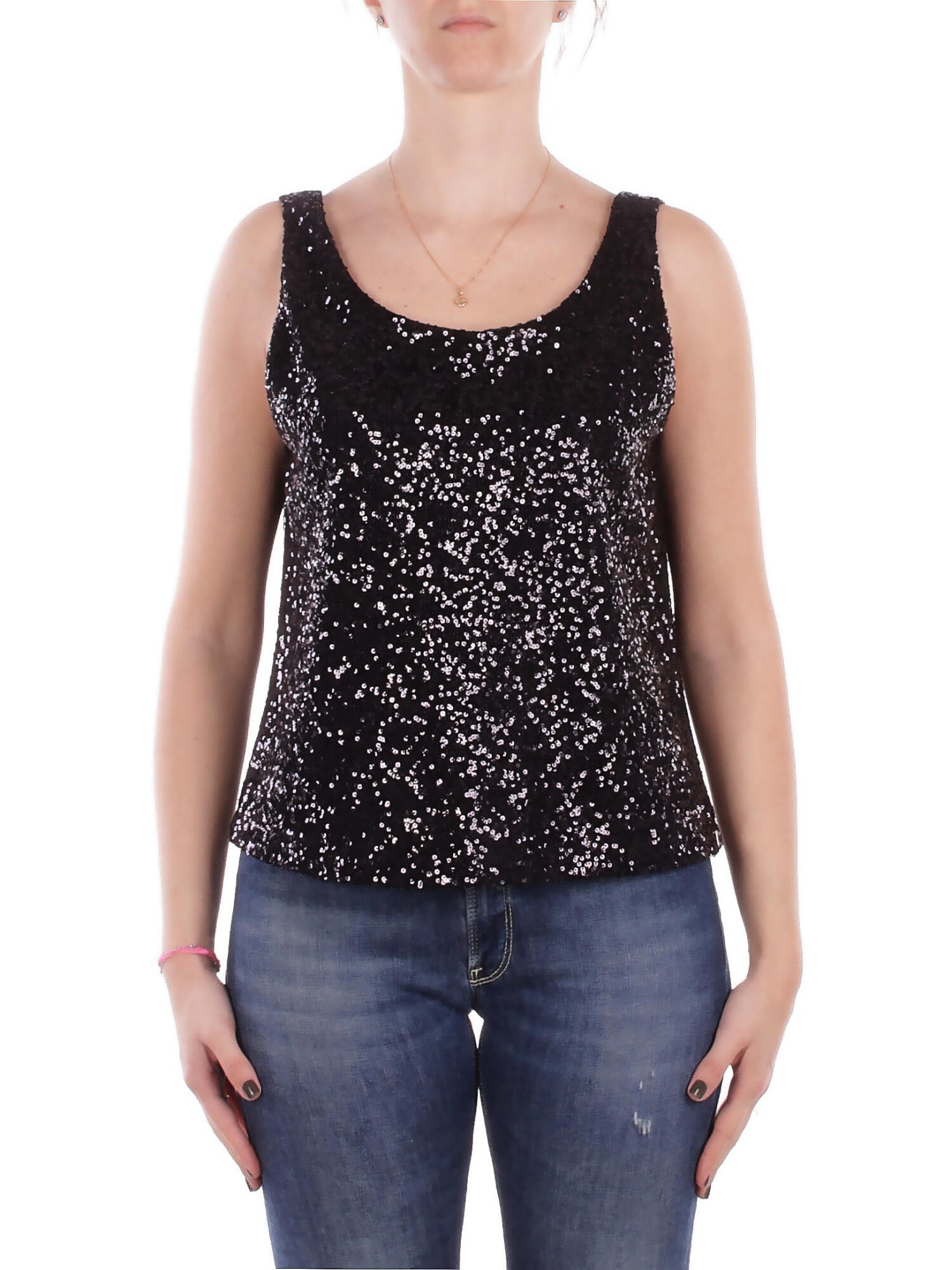 Manila Grace Femmes chantant y188py ma001 sequins canotta noir