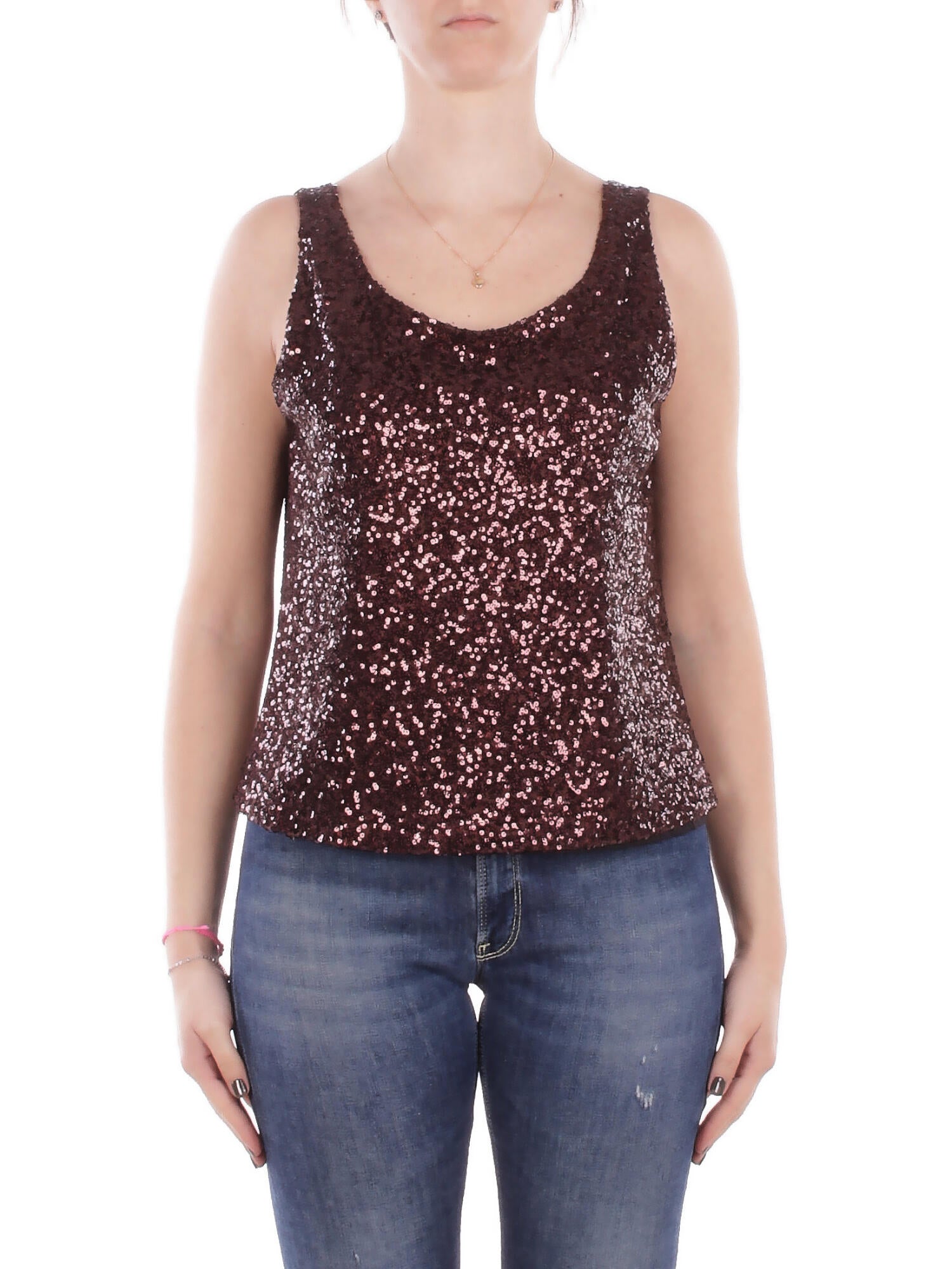 Manila Grace Femmes chantant y188py ma646 paillettes canotta brun