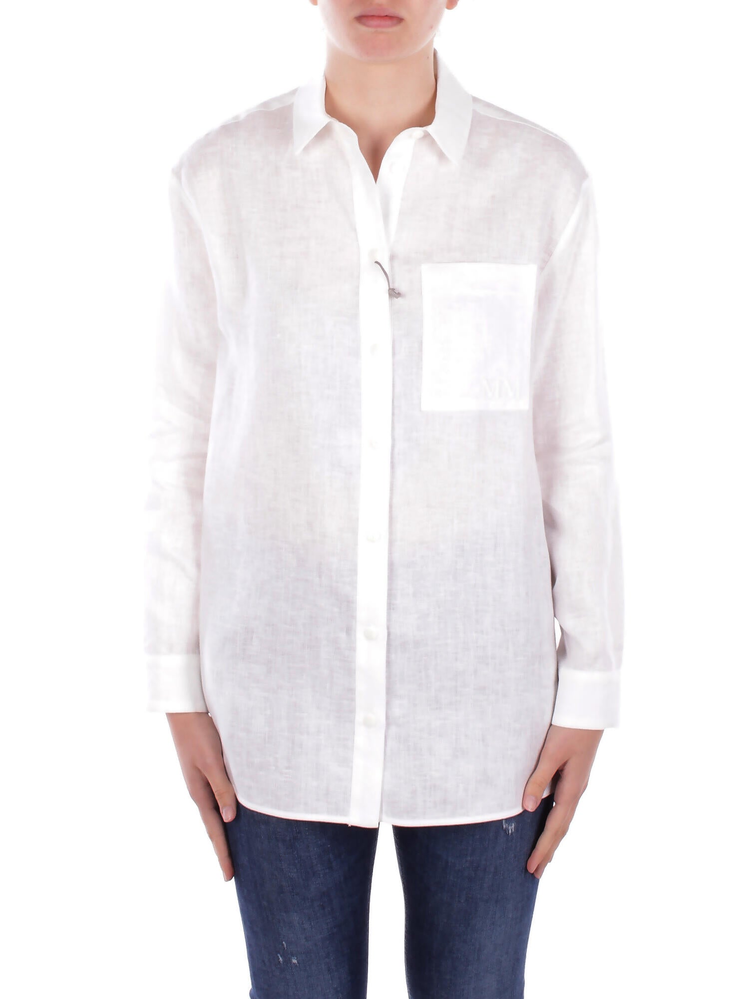 Max Mara Woman Shirt Noel 010 Pure Linen Shirt Washed White